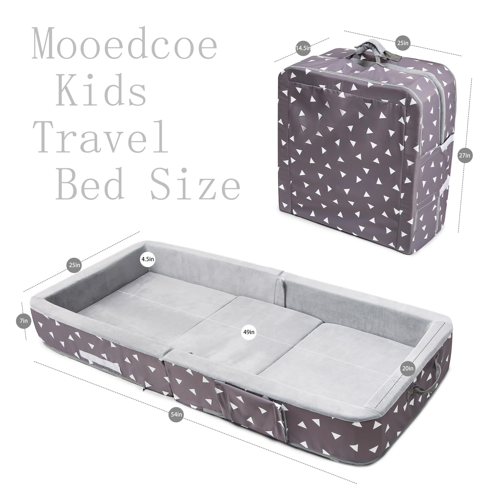 Foldable Toddler Travel Bed with Safety Rails and Washable Cover