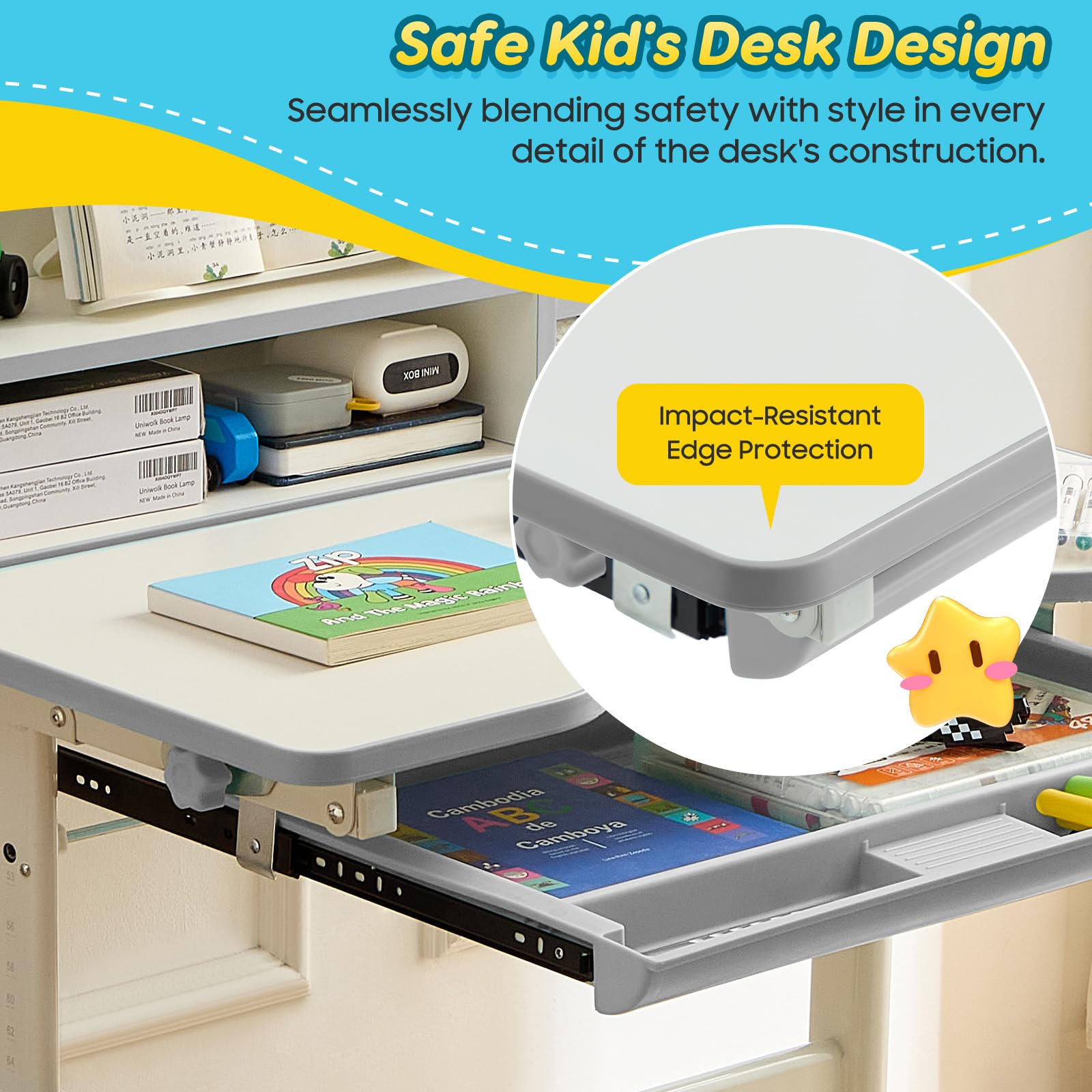 Ergonomic Kids Desk and Chair Set with Adjustable Height and Tilting Desktop
