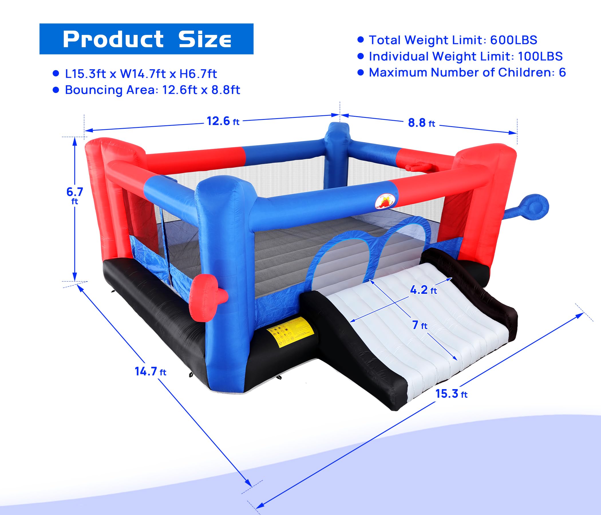 Inflatable Bounce House with Dual Slides and Basketball Hoops