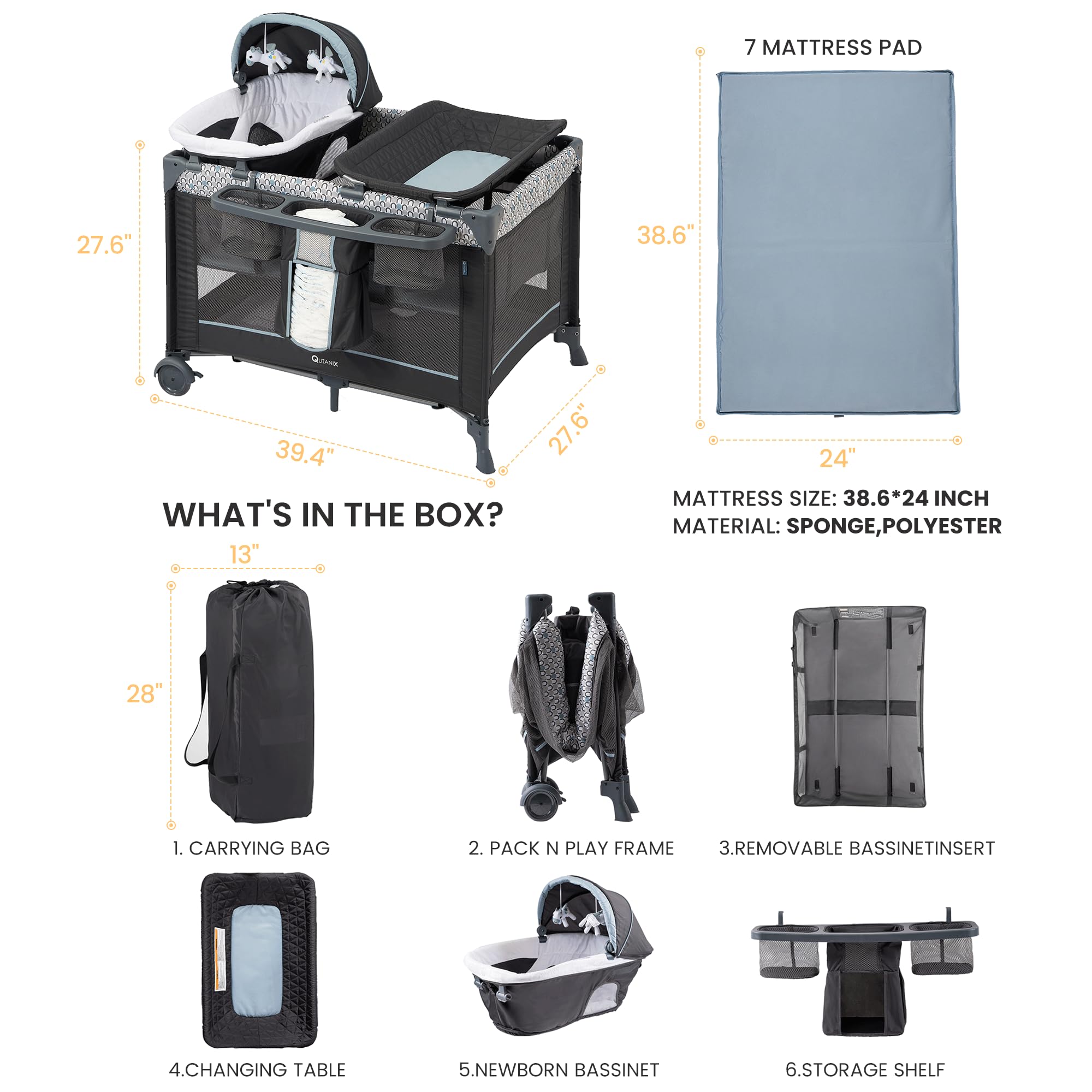 5-in-1 Pack and Play with Bassinet and Changing Table