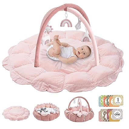 5-in-1 Convertible Baby Play Gym with 6 Toys, Tummy Time Mat