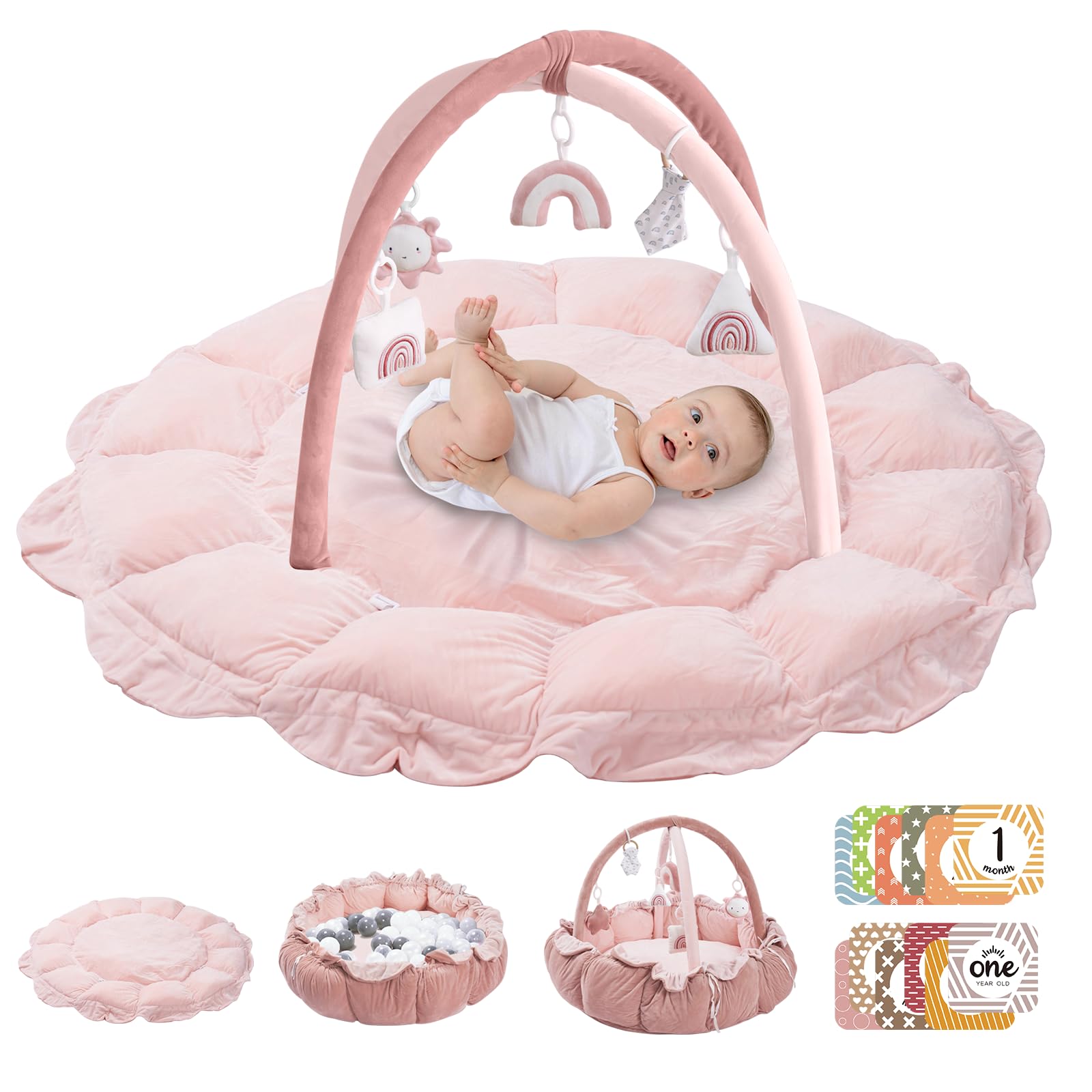 5-in-1 Convertible Baby Play Gym with 6 Toys, Tummy Time Mat for Sensory Development
