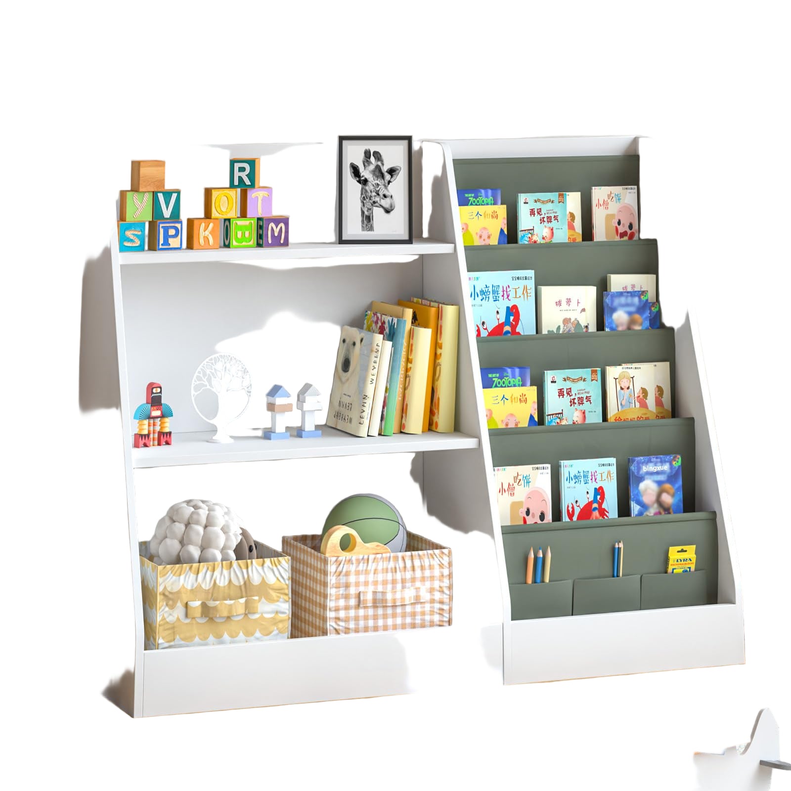 Toy Storage, 3 Tier Wooden Kids Bookcase with Storage