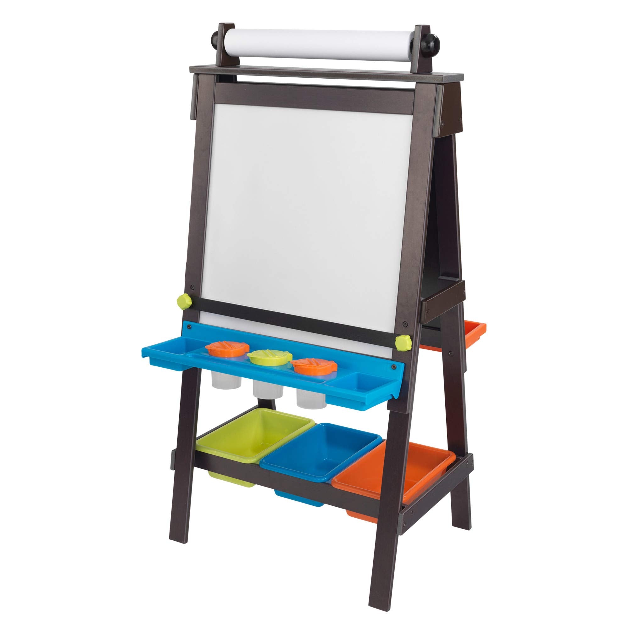 Wooden Storage Easel with Dry Erase and Chalkboard Surfaces