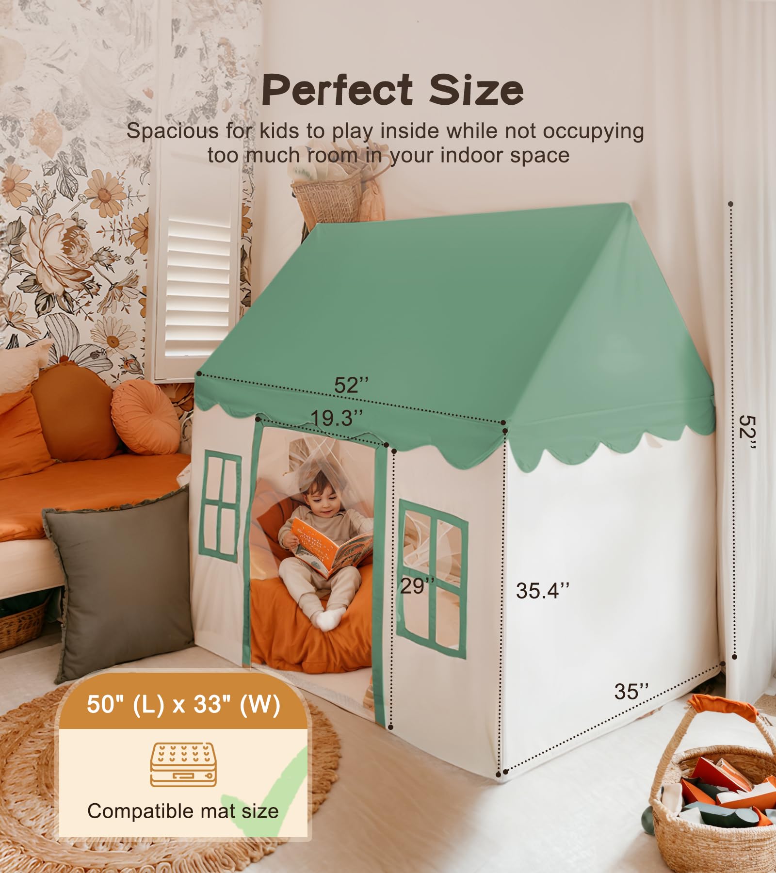 Large Kids Play Tent with Mat and Star Lights