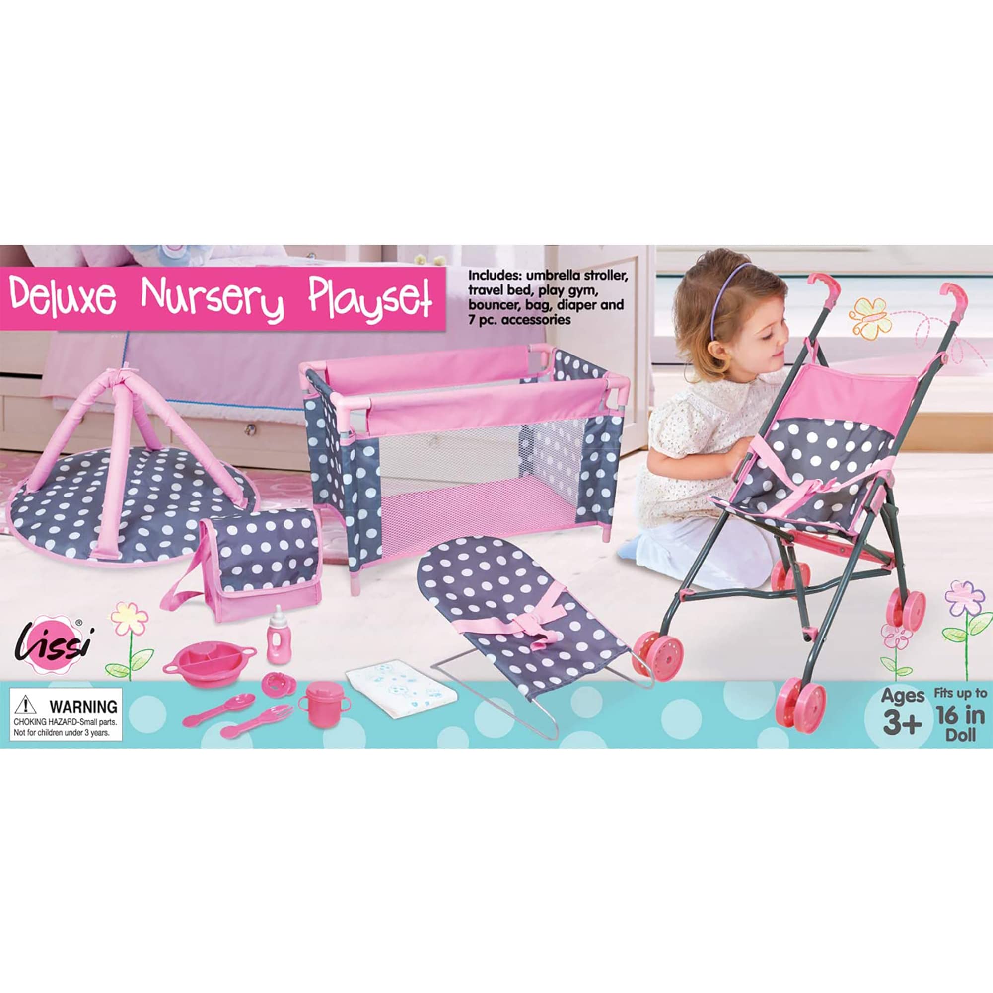5 Piece Doll Nursery Playset with Accessories