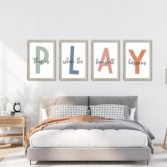 The Fun Stuff Happens Kids Playroom Wall Art Decor 16x11 Inch Set