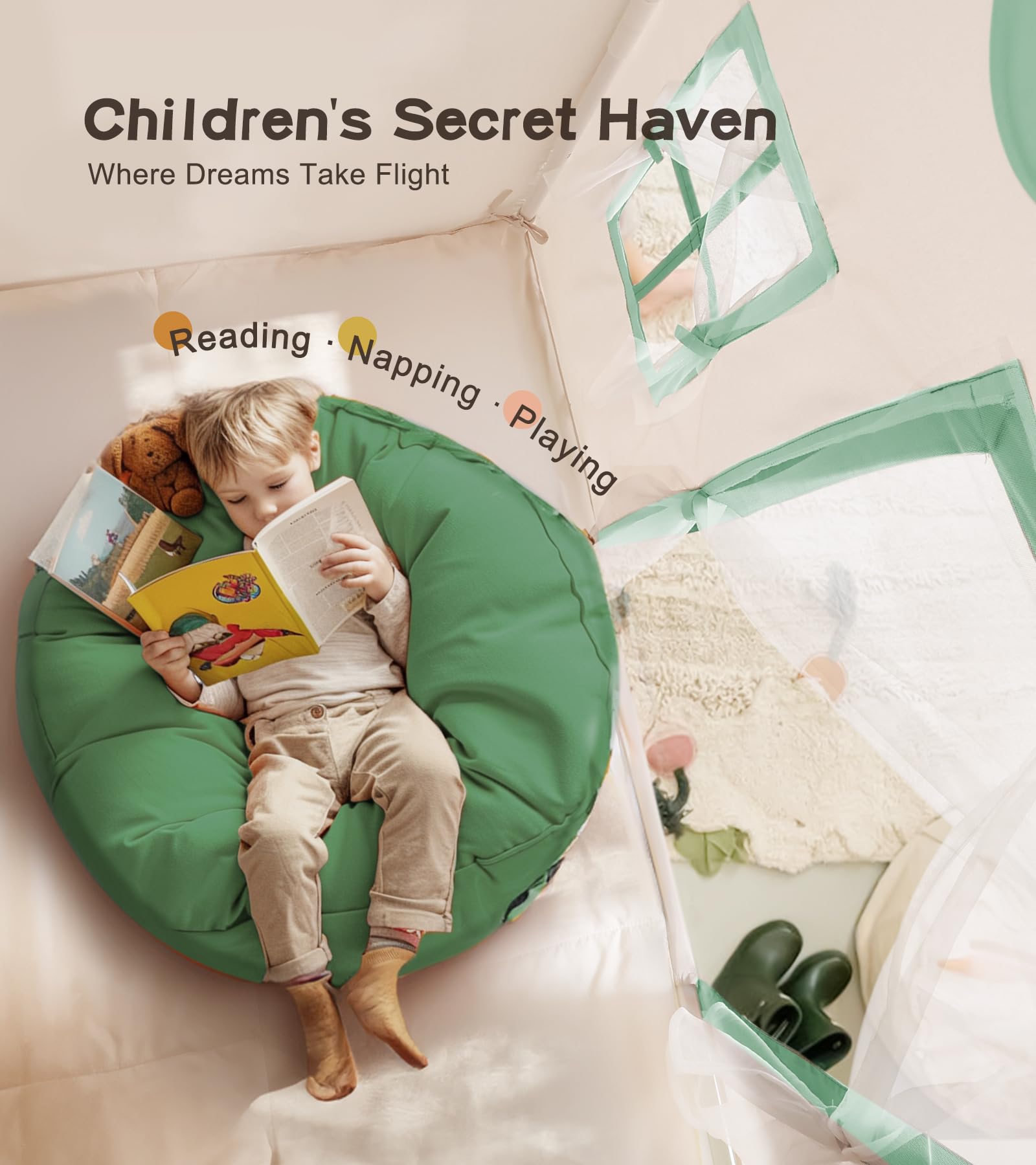 Large Kids Play Tent with Mat and Star Lights