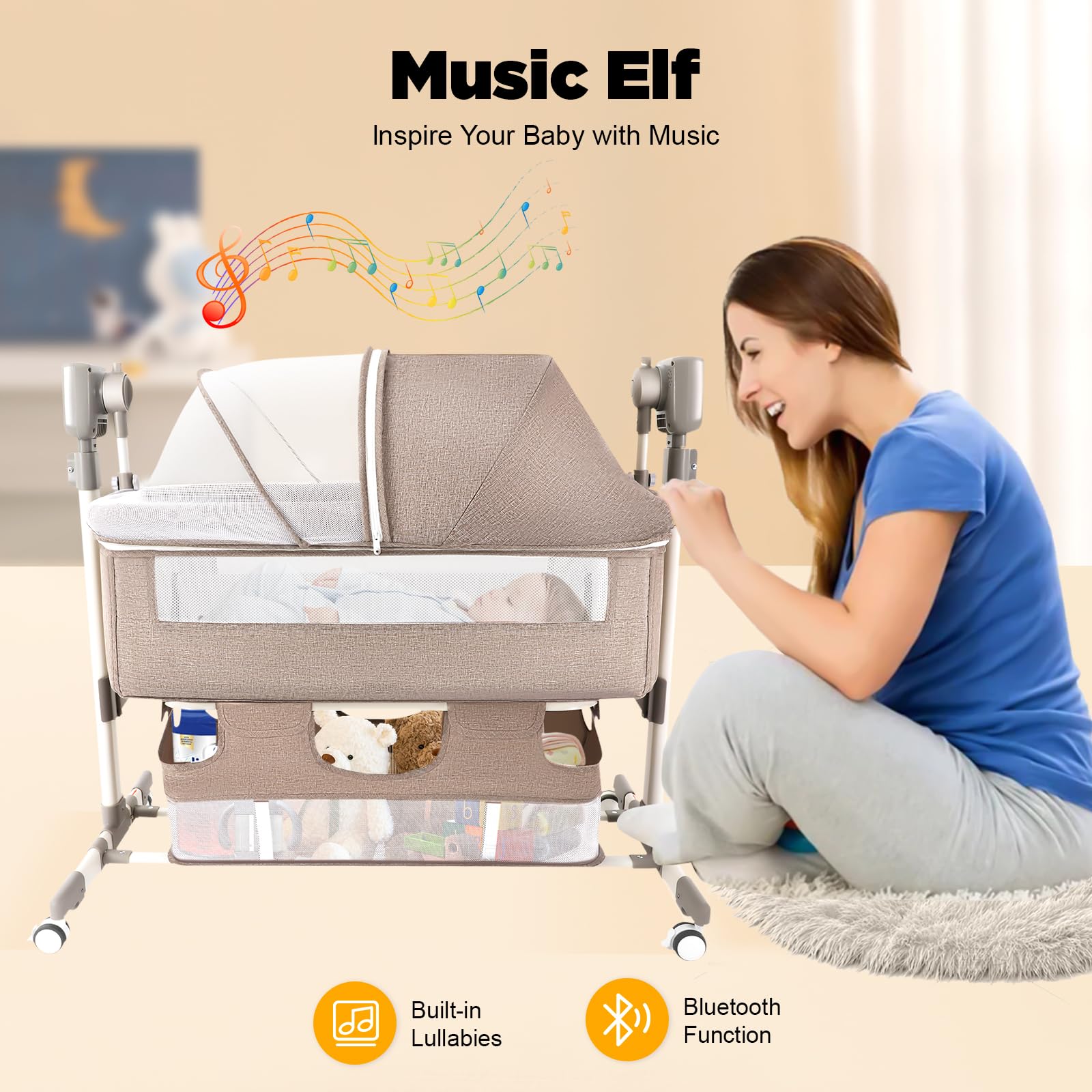 Smart Baby Bassinet Bedside Sleeper with Adjustable Height
