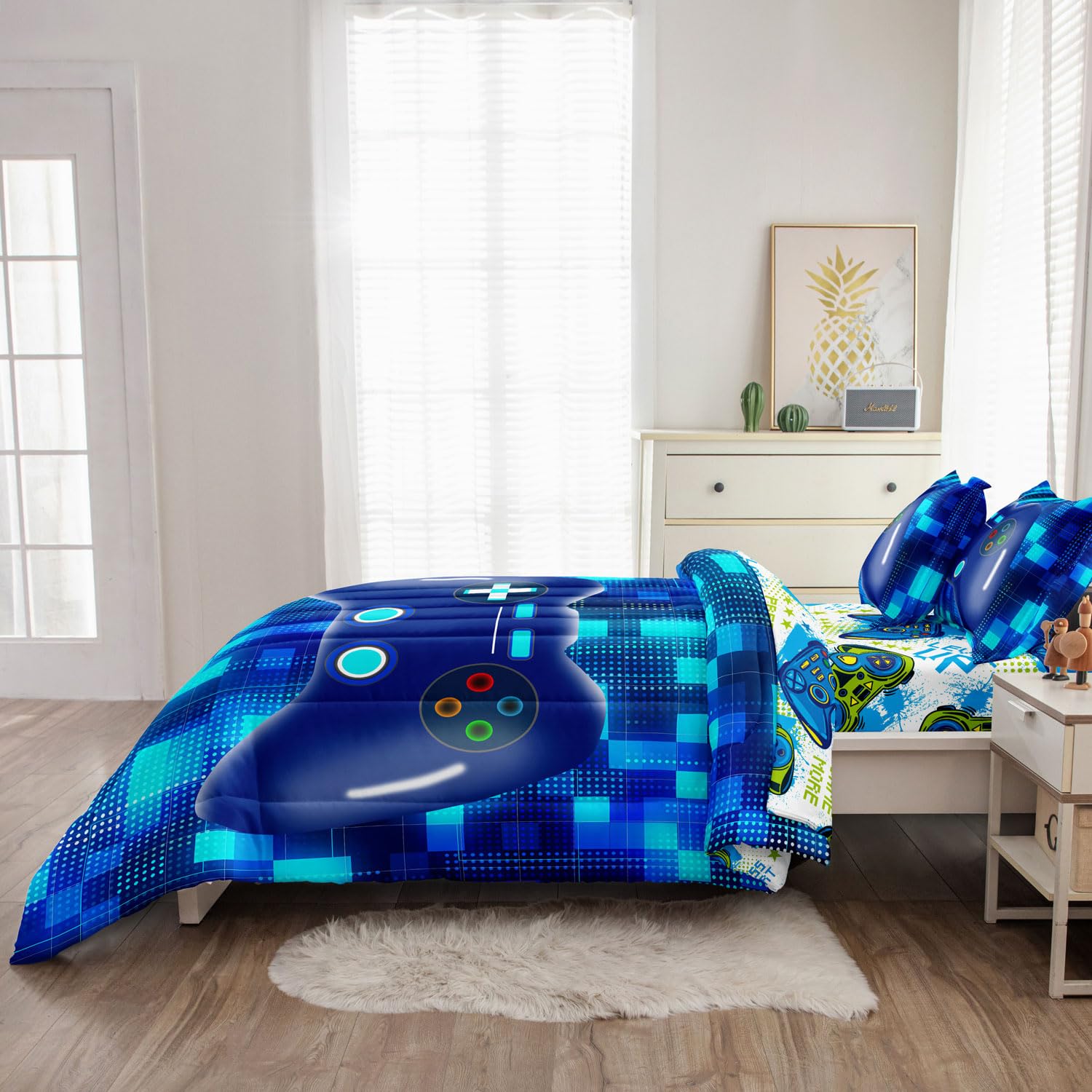 Twin Size Bed in A Bag 5 Pieces Gaming Bedding Set for Boys