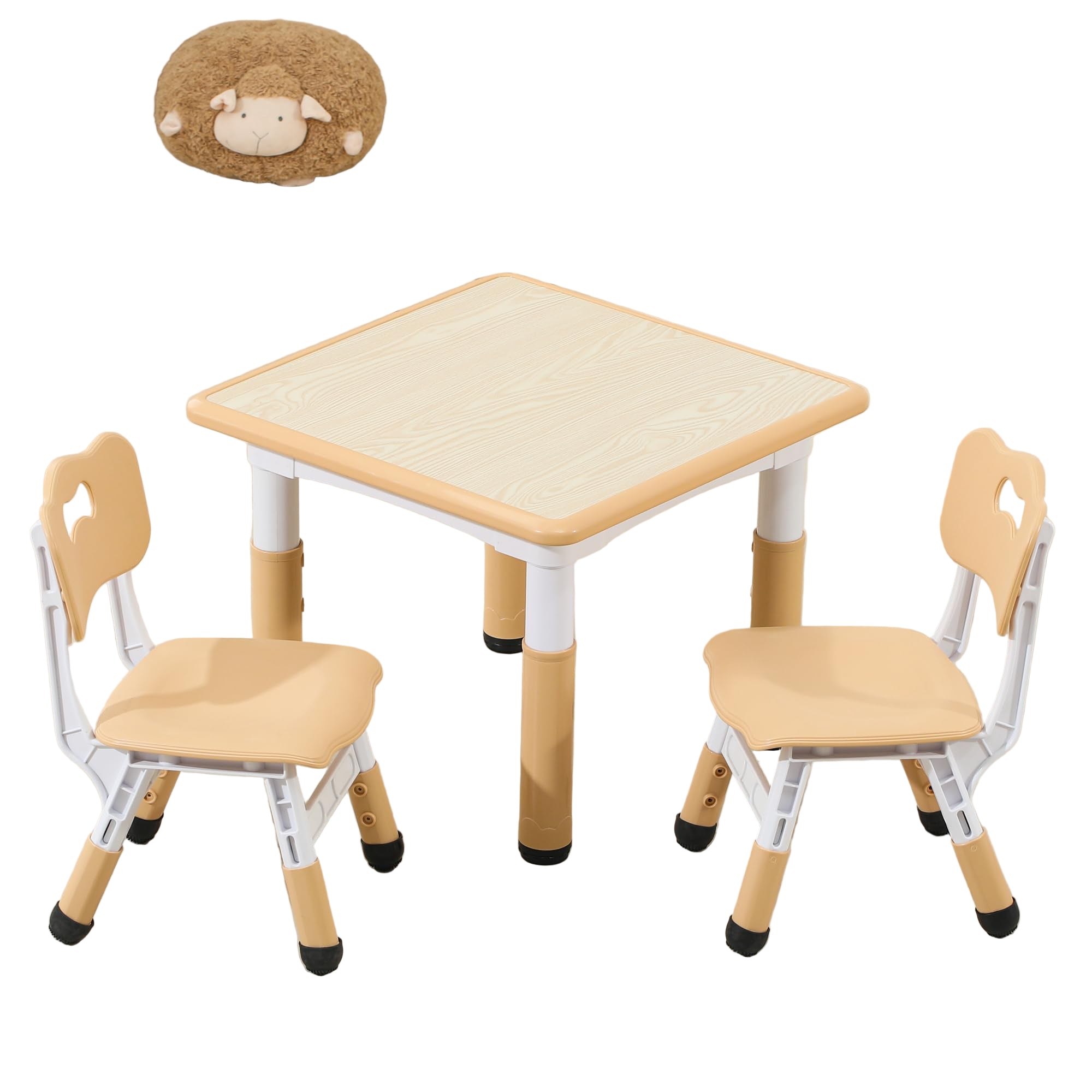 MWBrown-2chairs Kids Table and Chairs, Height-Adjustable Toddler Table and Chair Set