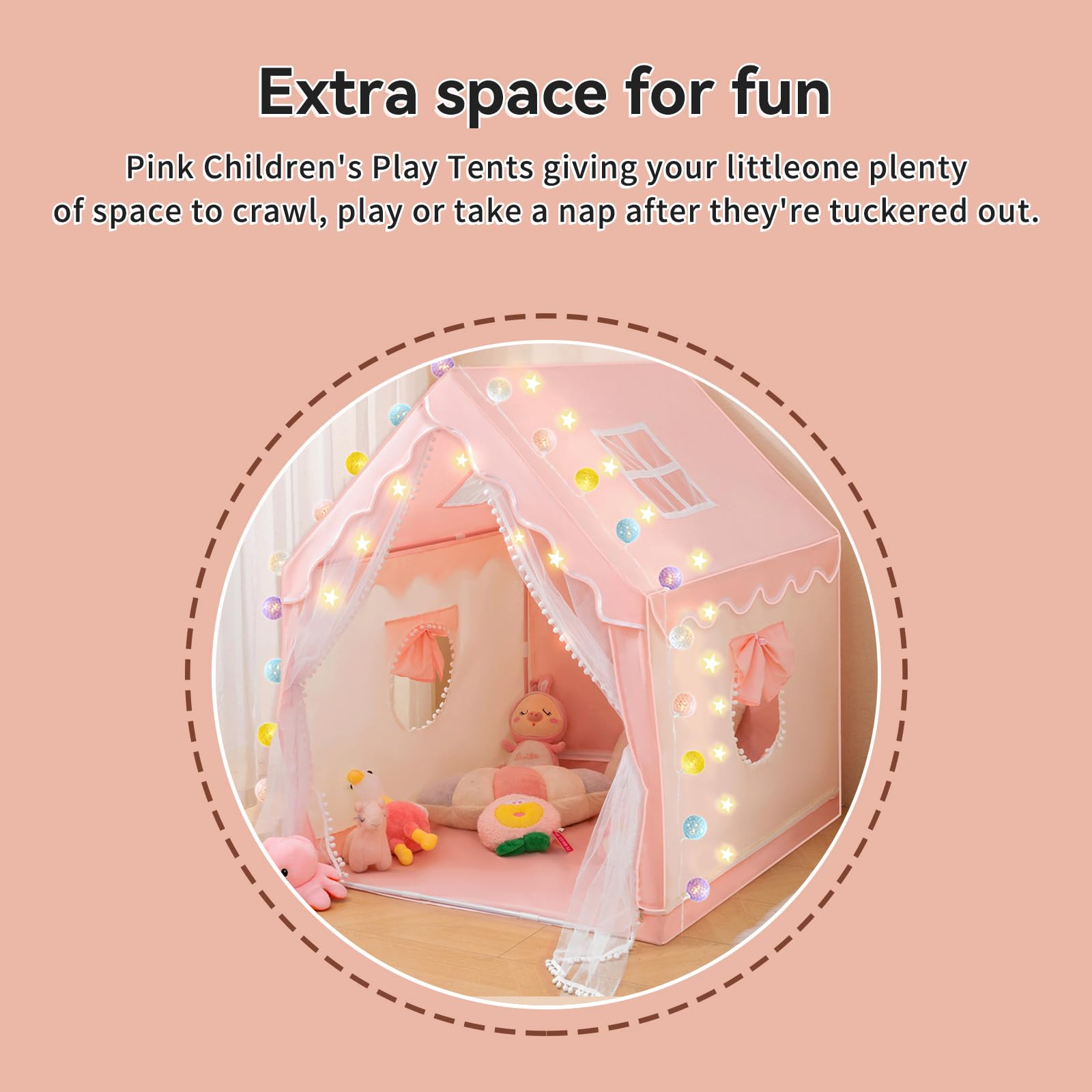 Princess Play Tent for Kids with Ball Lights- Pink Fantasy Castle Playhouse Indoor & Outdoor, Easy Setup & Foldable, Durable Toddler Toy Gift for Girls Ages 3-8 47x 51x 39 inches