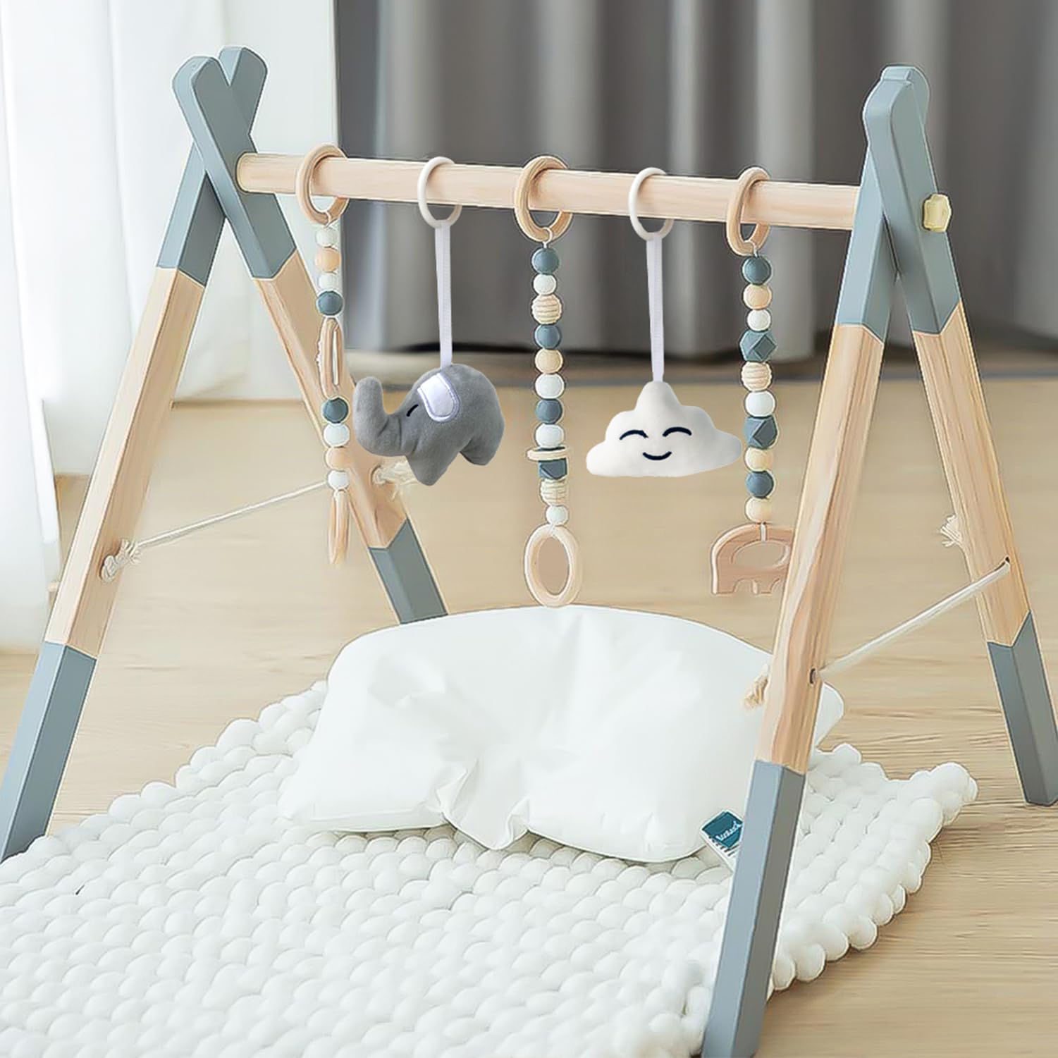 Wooden Foldable Baby Play Gym with Activity Toys
