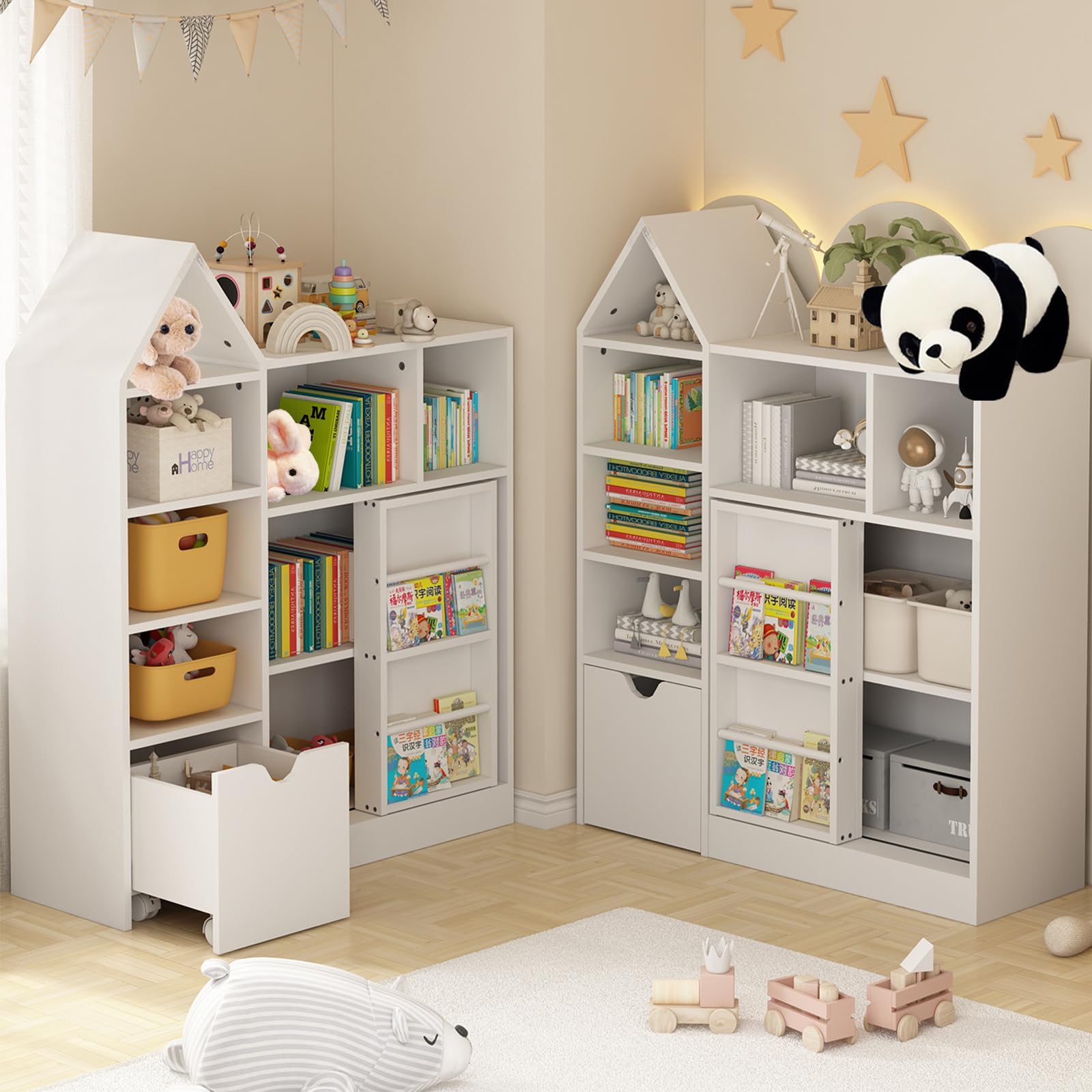 43.7'' Kids Toy Storage Organizer & Bookshelf, Floor Storage Cabinet Toy Chest