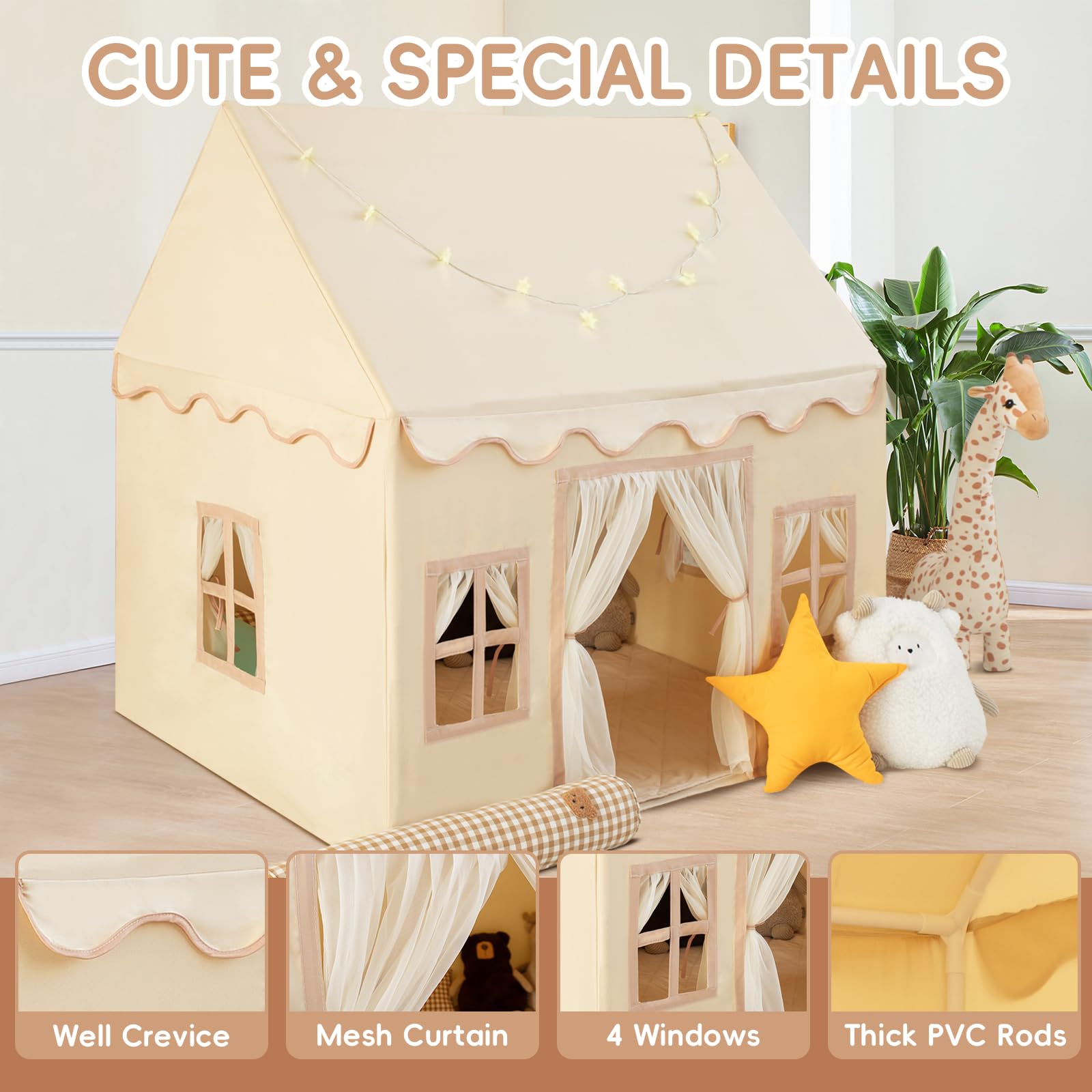 Kids Play Tent with Padded Mat and Star Lights