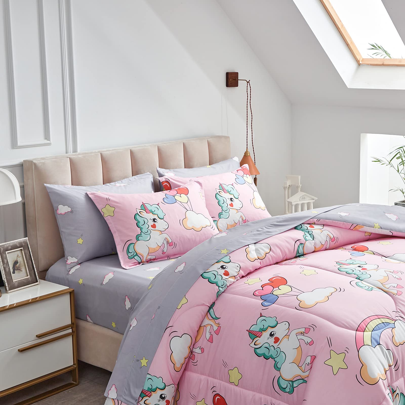BEDDING Kids Girls Bed in a Bag 7 Pieces Queen Size Unicorn