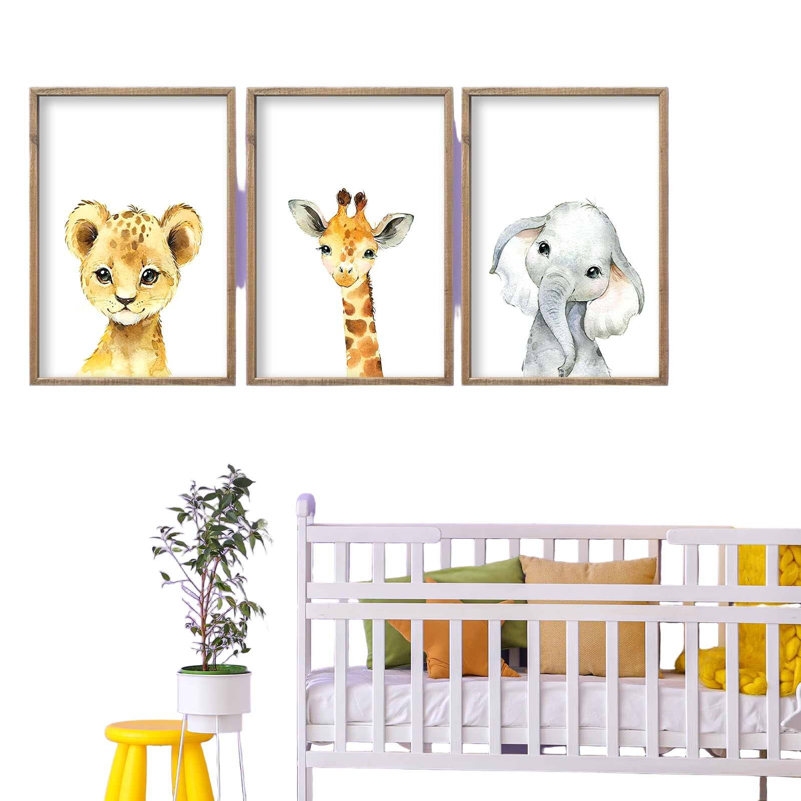 Nursery Wall Art Decor 11x16 Inch Set of 3 Wood Framed Cute Animal