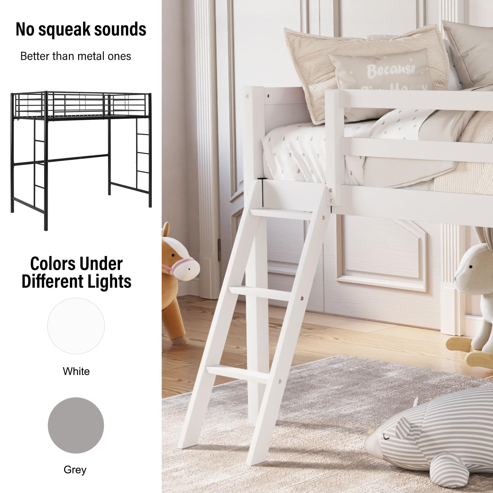 Full Size Low Loft Bed with Ladder and Guardrails