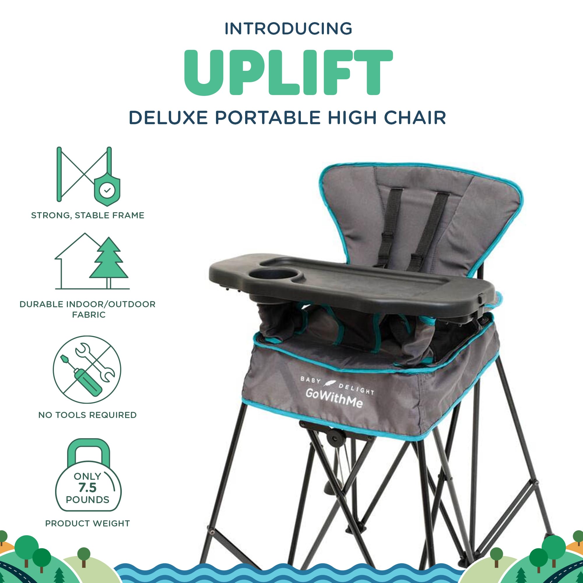 Baby Delight Go with Me Uplift Deluxe Portable High Chair, Indoor and Outdoor,Slate Grey