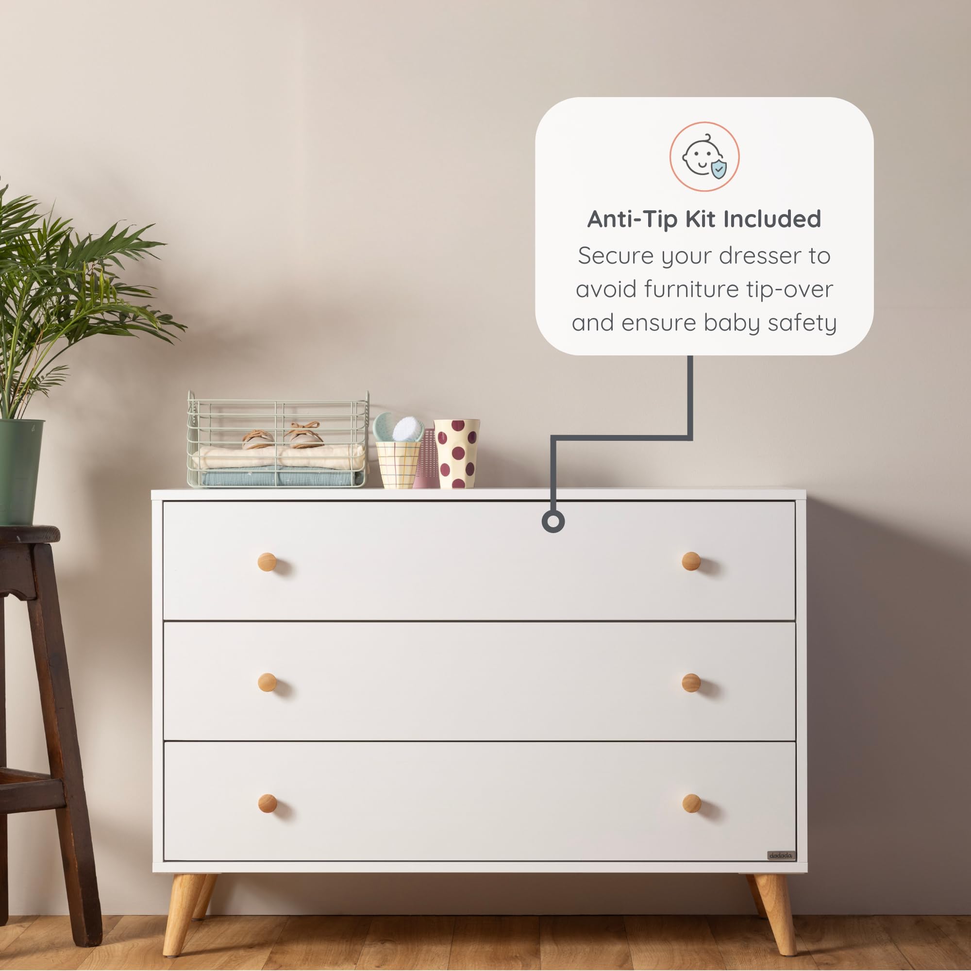 3-Drawer Nursery Dresser with Soft-Close Drawers