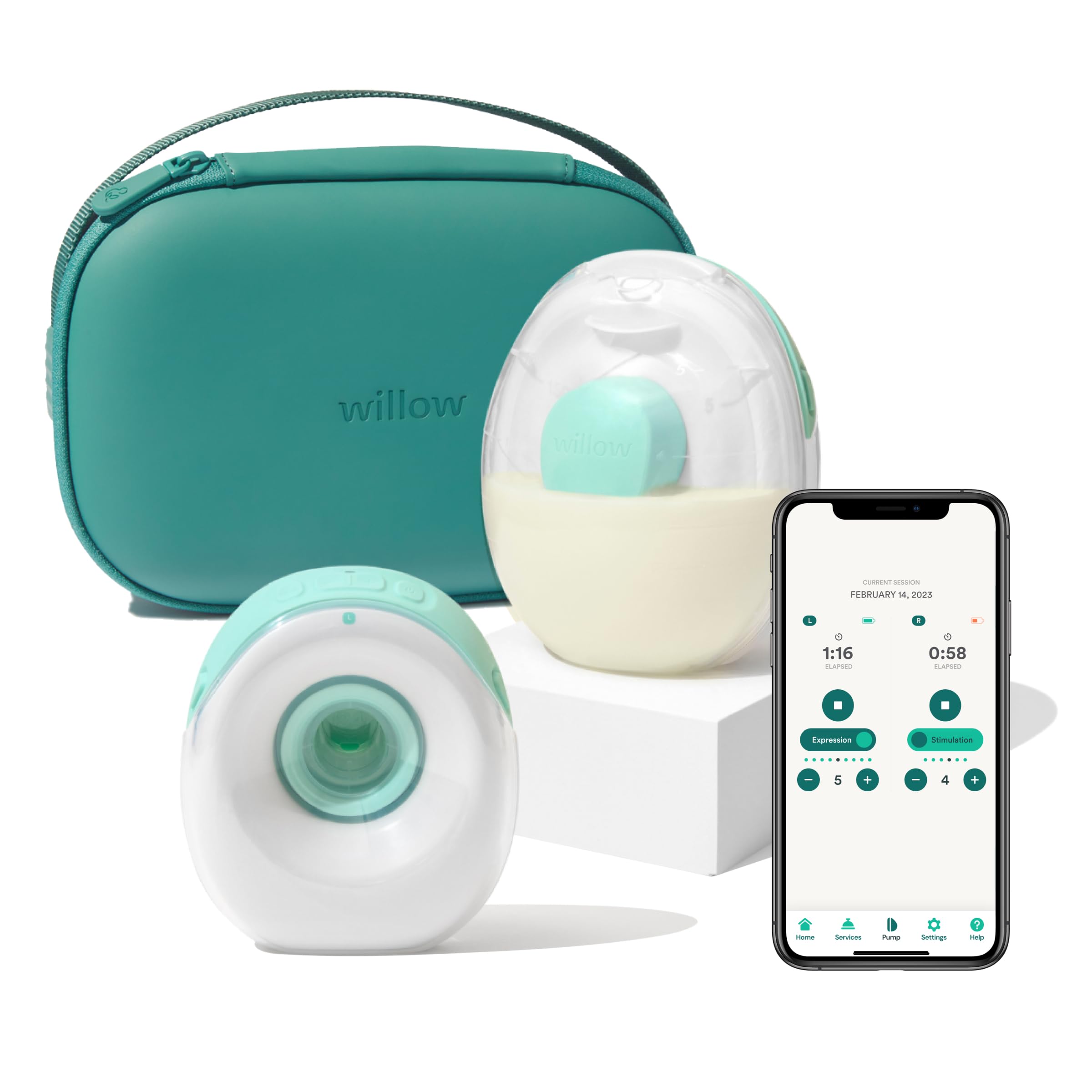 Wearable Breastfeeding Pump and Teal Case - Hands Free Breast Pump