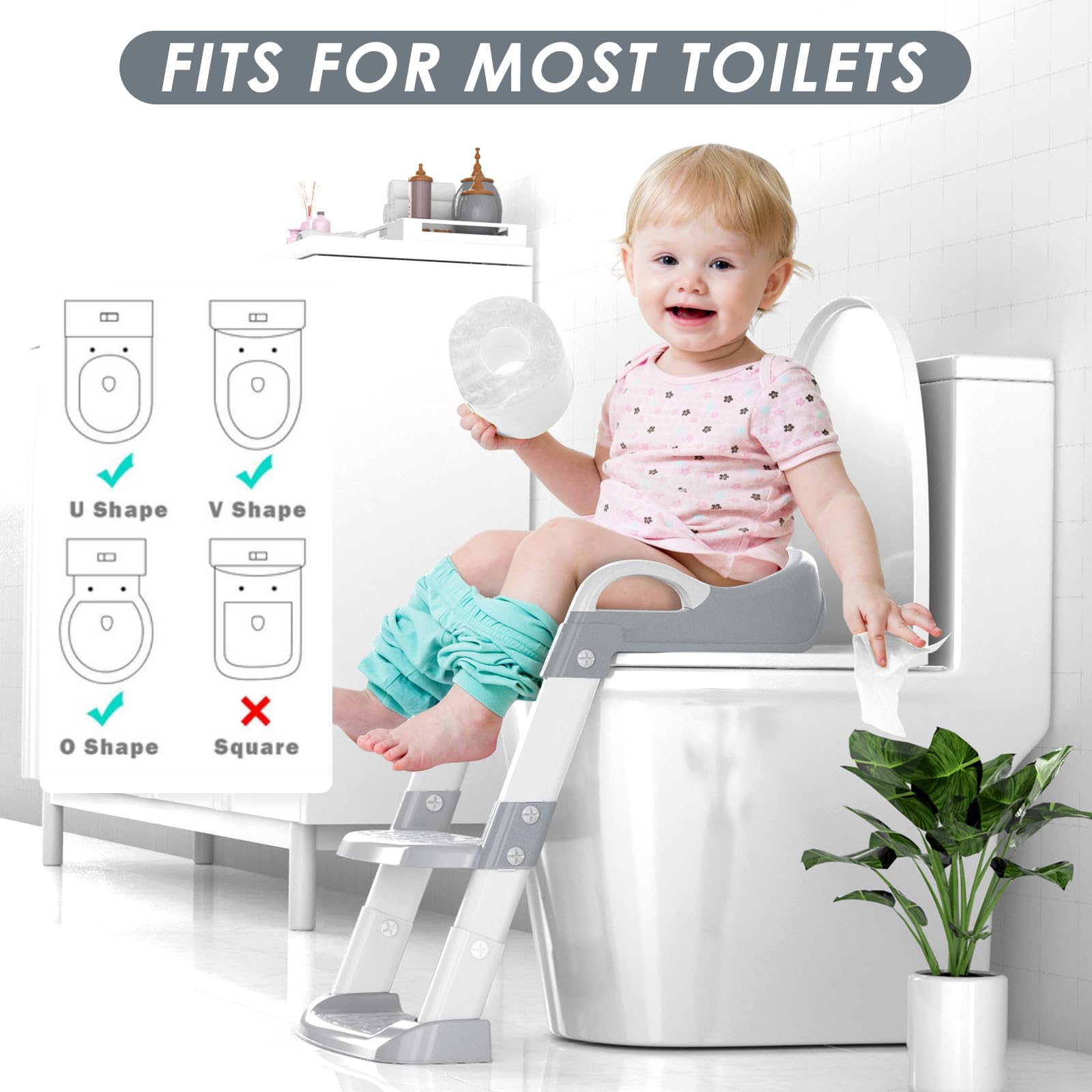 Zieyeen Potty Training Seat with Step Stool Ladder, Toddler Potty Training Toilet for Boys Kids, Potty Chair Adjustable Potty Seat for Toilet with Anti-Slip Wide Steps Splash Guard Safety Handles