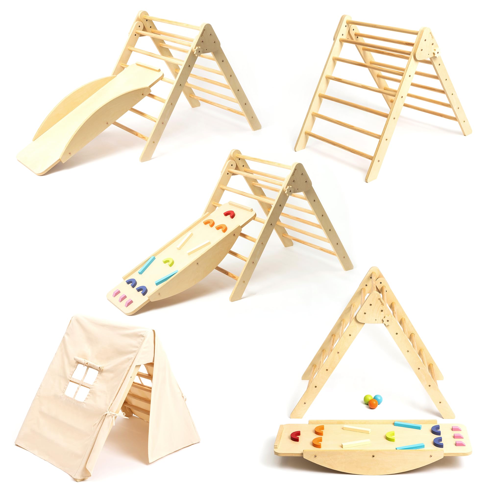 6 in 1 Pikler Triangle Climber with Ramp and Tent - Pickler Climbing Set