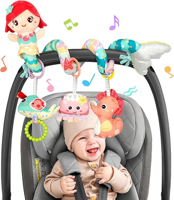 Car Seat Toys for Babies 0-6 Months Boy Girl Carseat Toys Hanging Spiral Stroller Toy