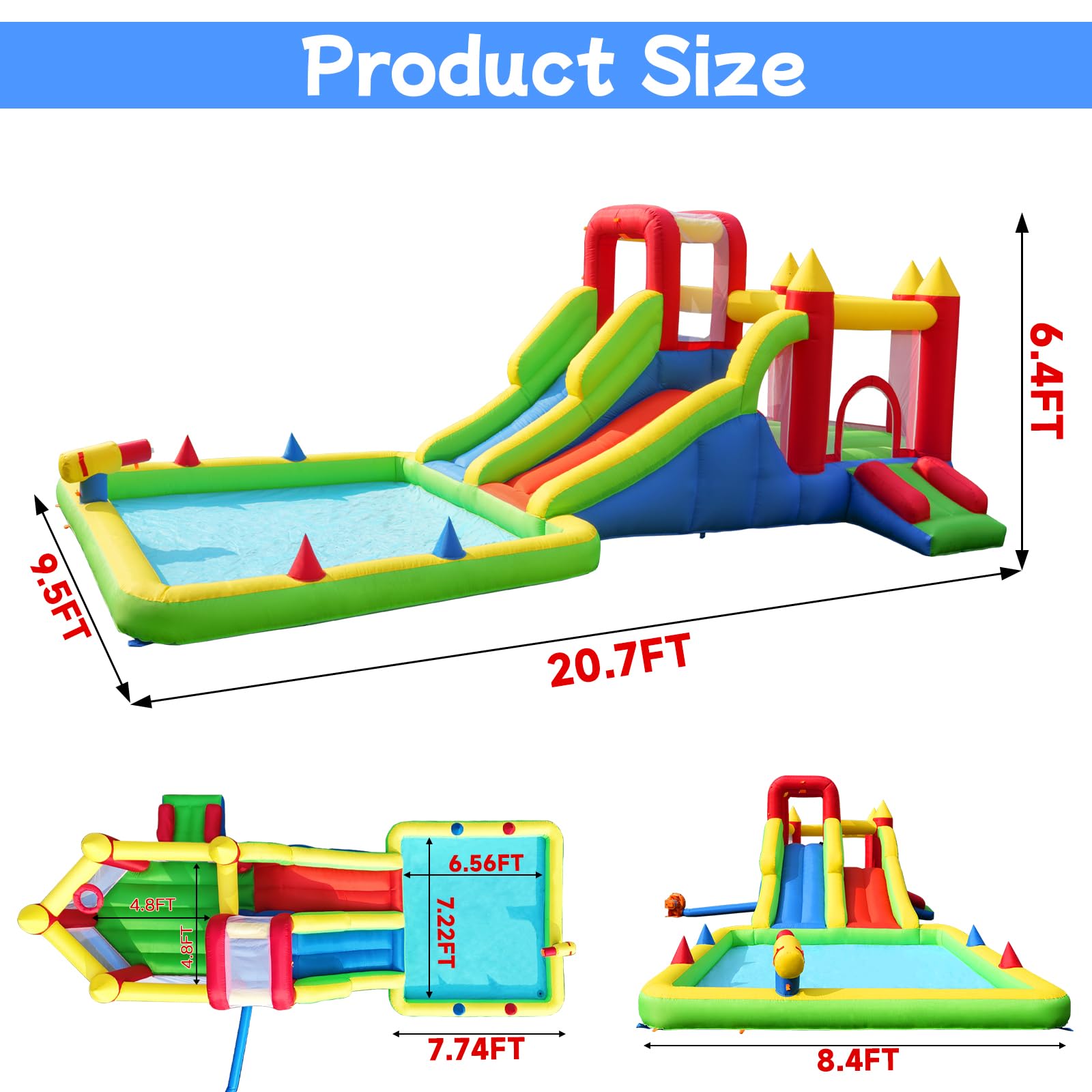 10-in-1 Inflatable Water Park with Dual Slides