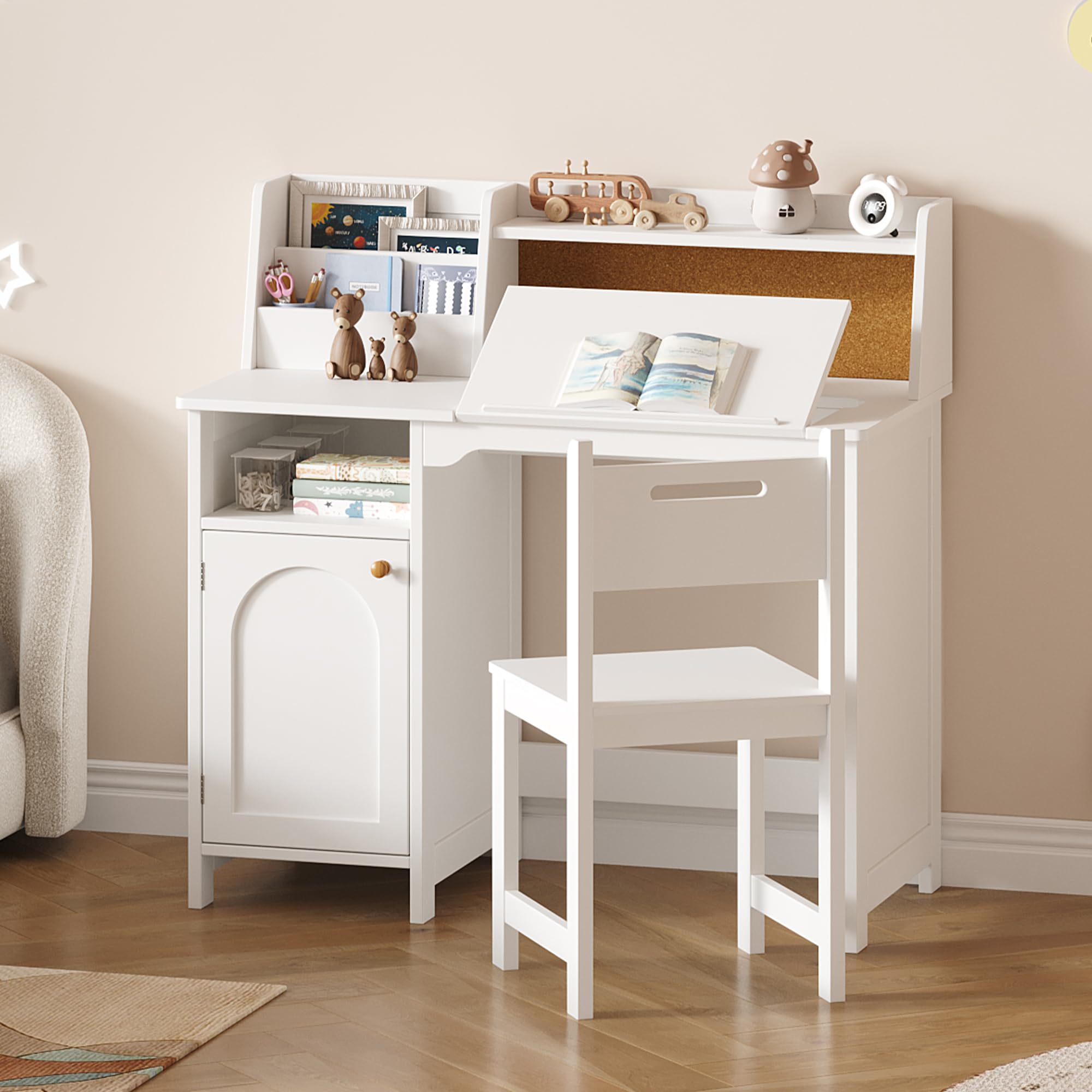 Kids Study Desk and Chair Set with Hutch and Storage