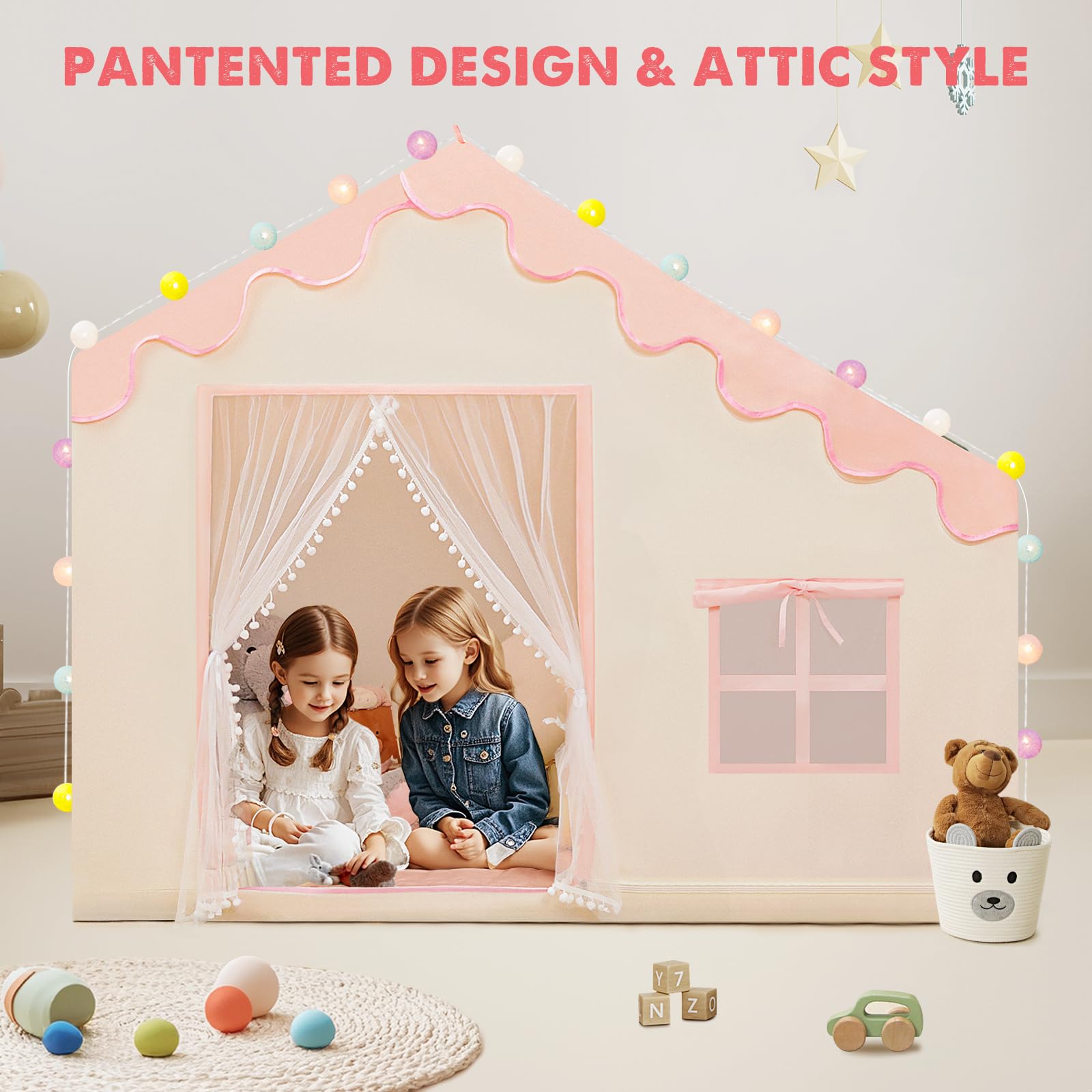 Kids Play Tent with Mat and Ball Lights