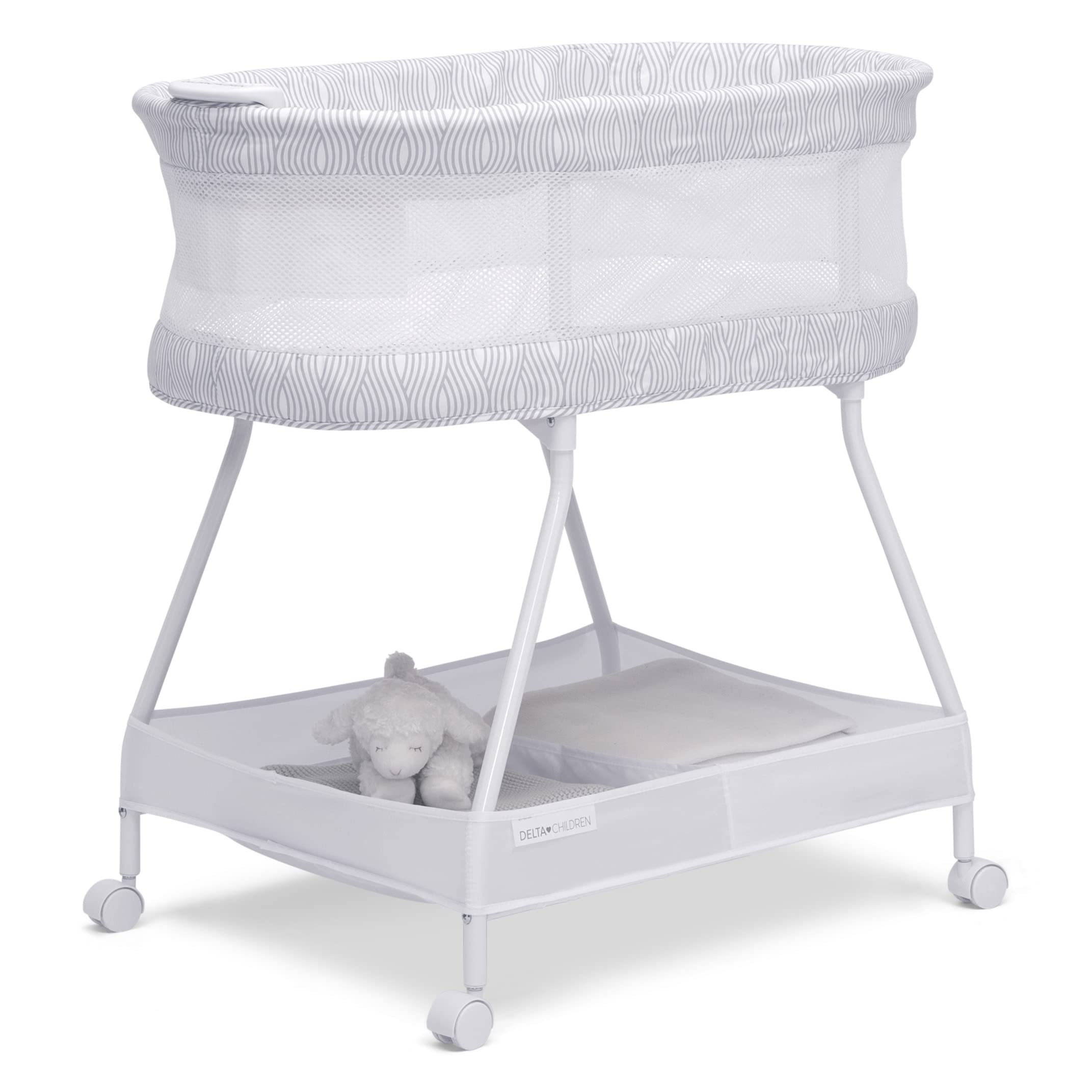 Delta Children Curve Bassinet, White/Grey