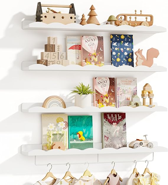 Nursery Shelves, 16.5 Inch Floating Bookshelves for Wall Set of 4