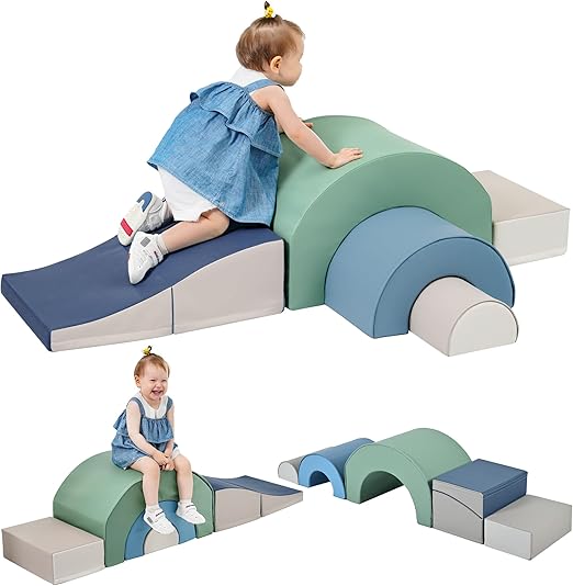 Rainbow Soft Play Set, Soft Climbing Toys for Toddlers with Foldable Slide