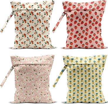 4 Pack Cute Fruit Wet Bag Waterproof Washable Reusable iaper Travel Beach Pool