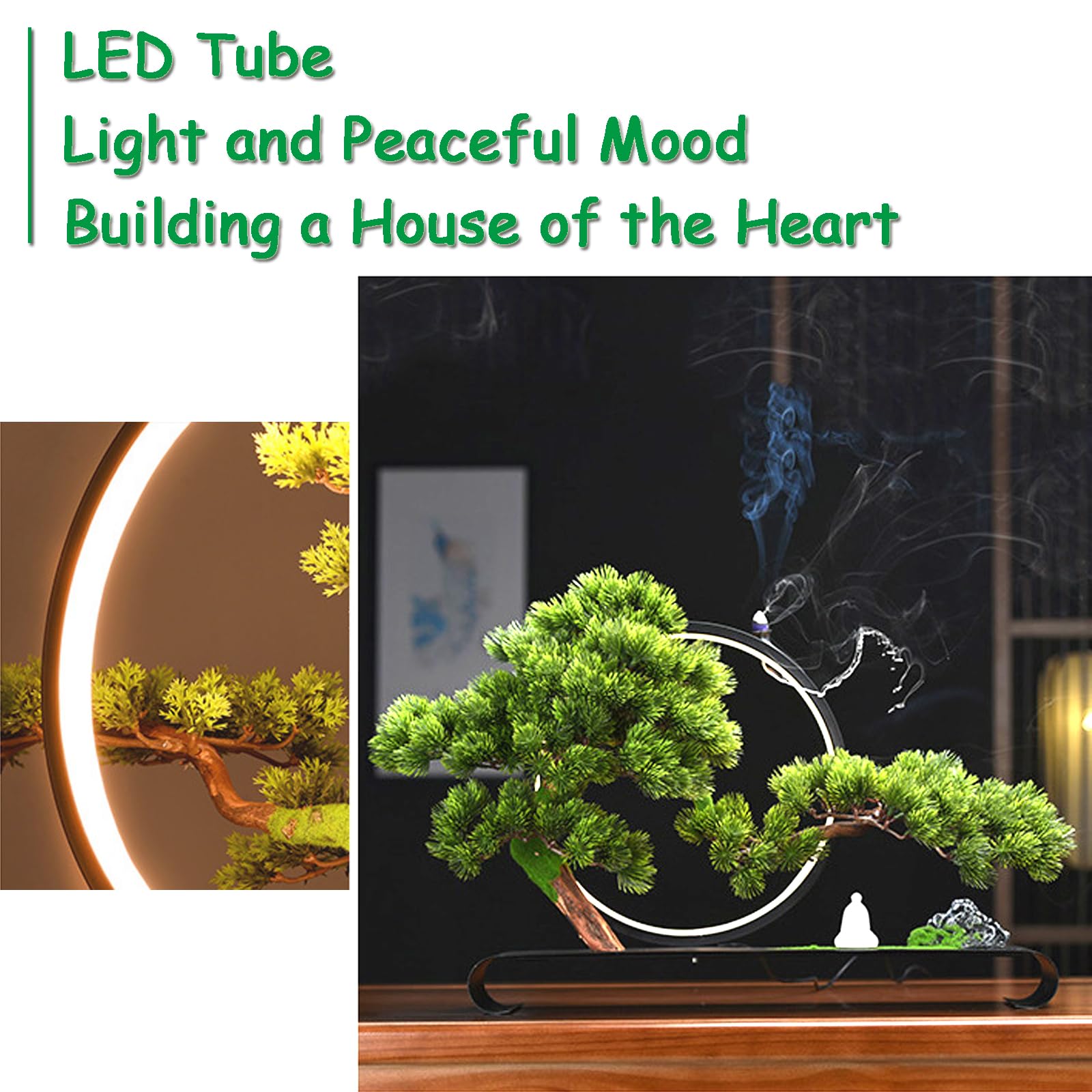 LED Bonsai Tree with Lamp Ring and Backflow Incense Holder