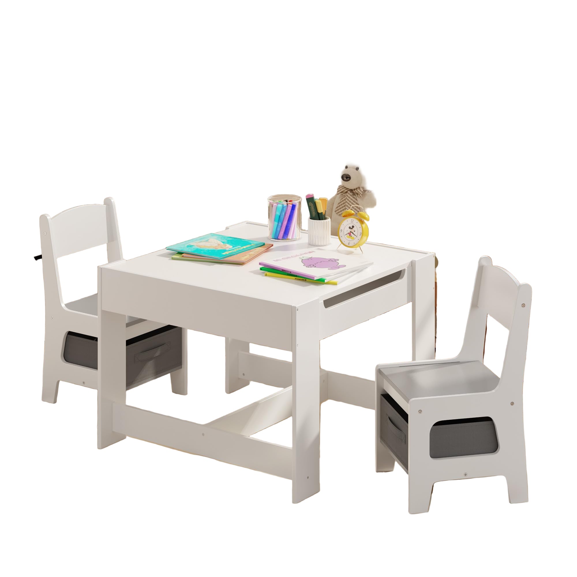 Kids Table and Chairs with Storage 3 in 1 Toddler Craft Table and Chair Set Sensory
