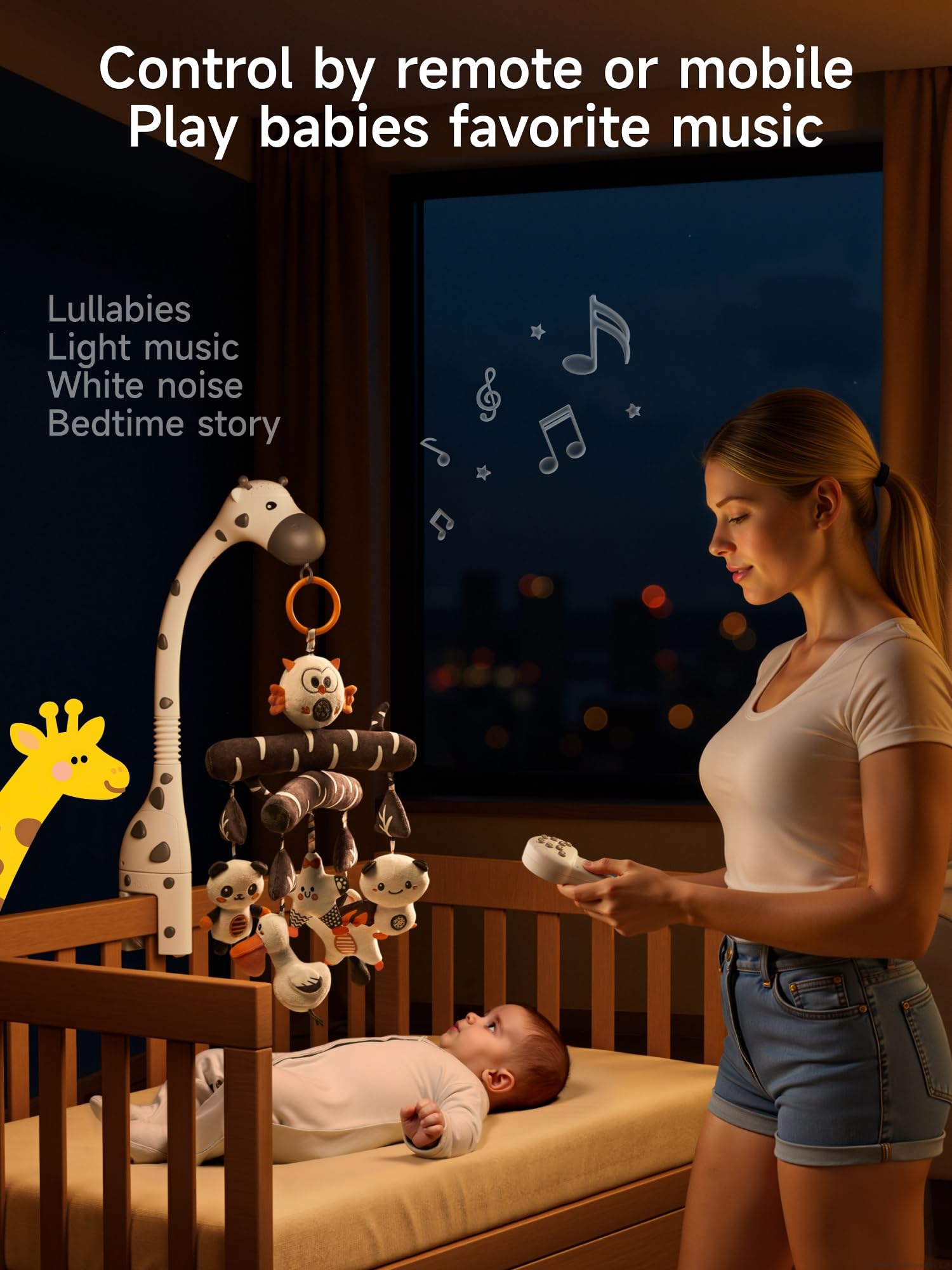 Baby Crib Mobile with Music and Projection
