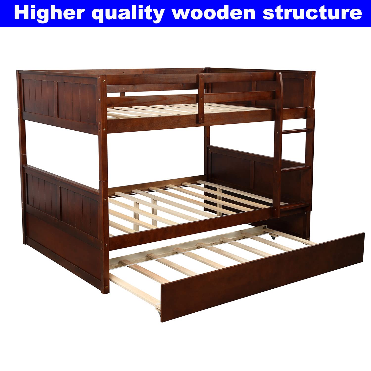 Full Over Full Bunk Bed with Trundle and Ladder