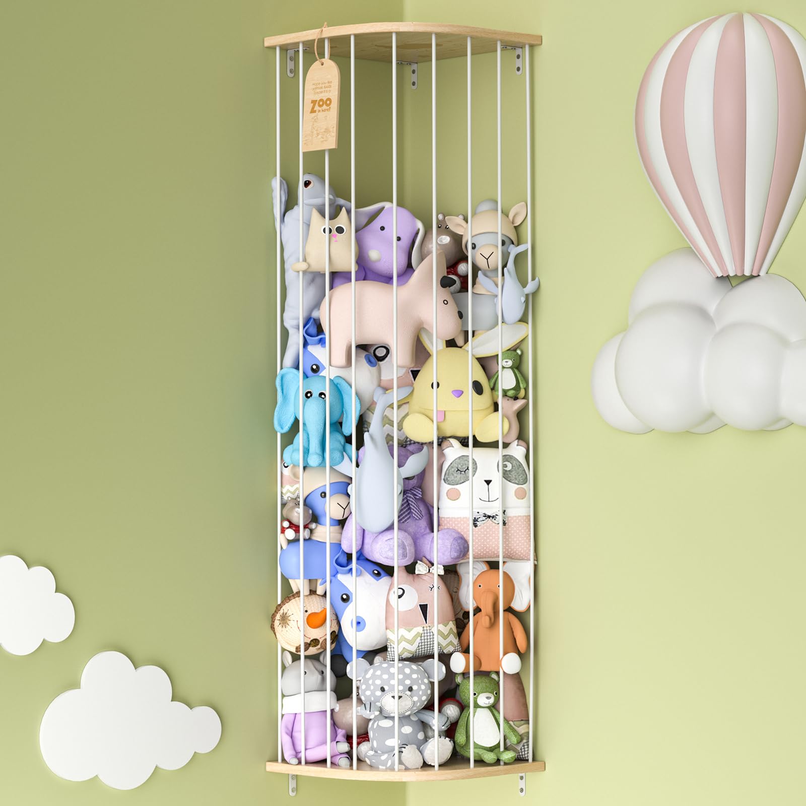 Corner Stuffed Animal Storage Shelf with Adjustable Height