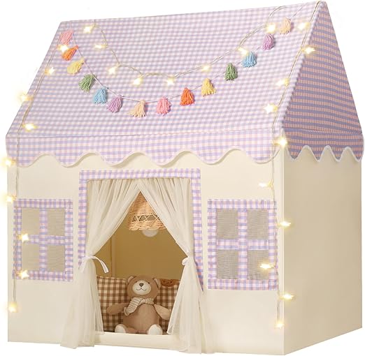 Kids Play Tent Indoor: with Mat, Tassel Garland, Star Lights