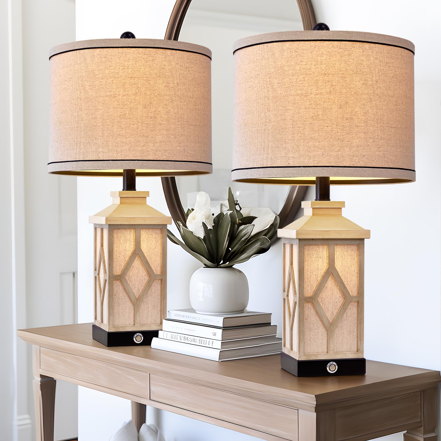 23.5" Touch Table Lamps for Living Room Set of 2 Farmhouse Bedside Lamps
