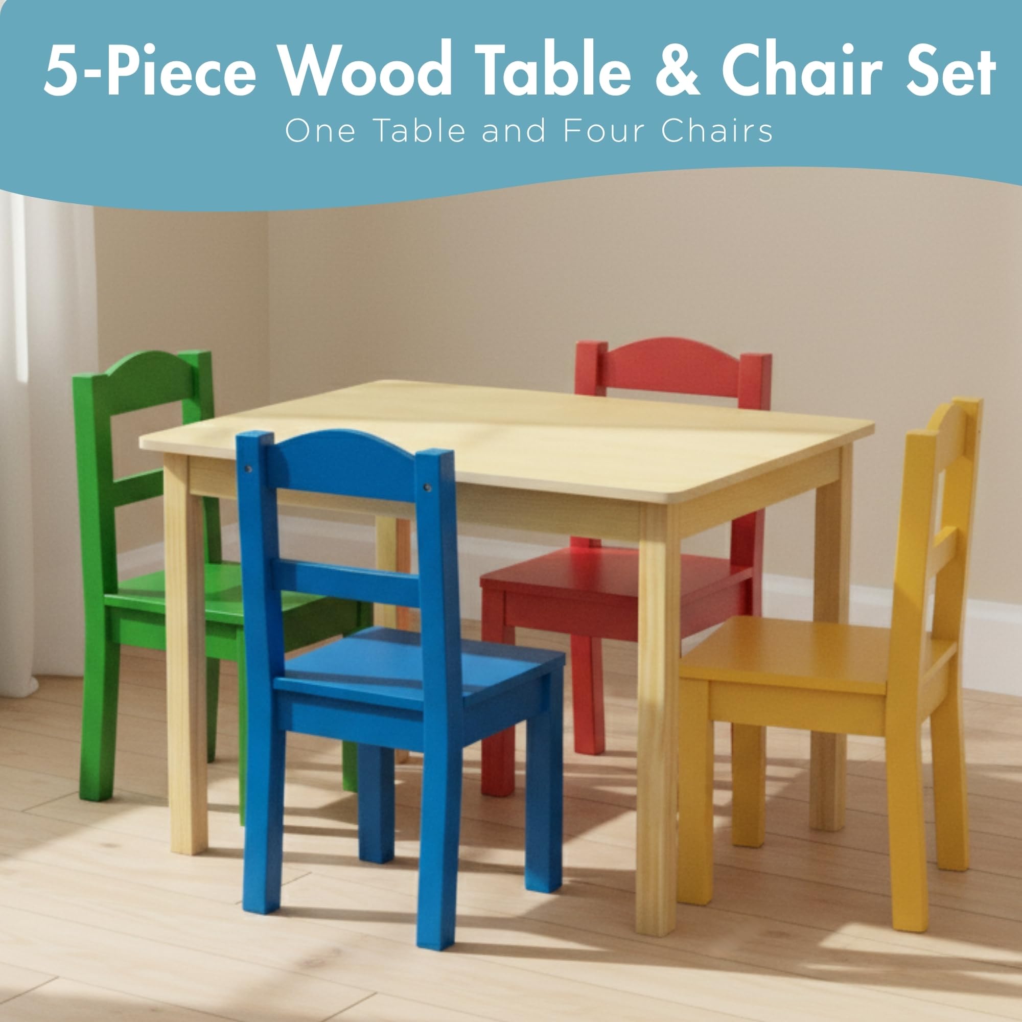Kids Wooden Table and 4 Chairs Set