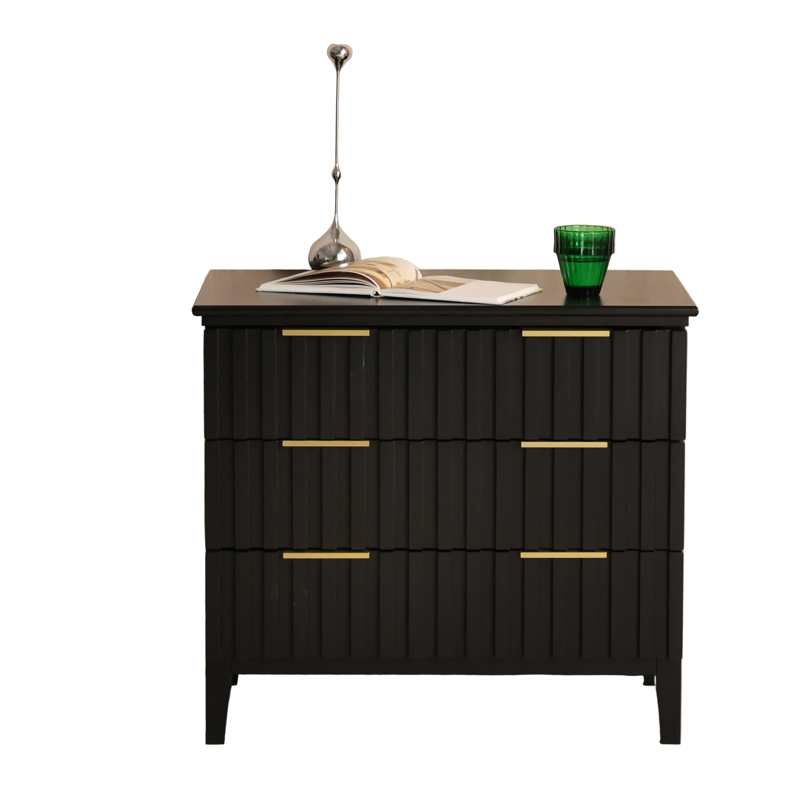 3 Drawer Dresser, Wood Dresser Tall with Fluted Drawer Fronts