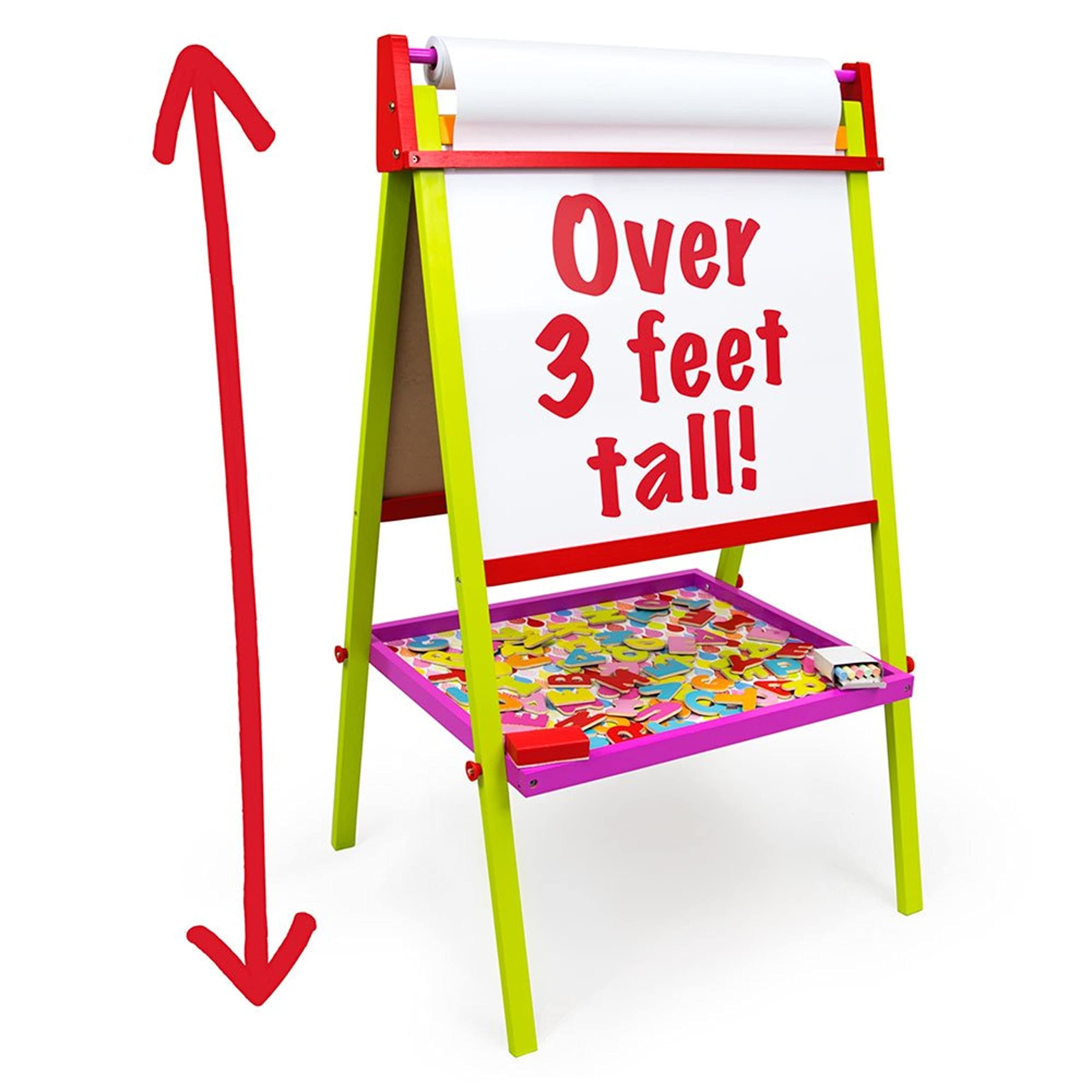 Little Artists 3-in-1 Standing Easel | Includes 75 Magnetic Letters, Rainbow Chalk, Eraser, and Easel Paper | Wooden Wonders Kids Creative Art Drawing Board | Art Class and School Teacher Activity