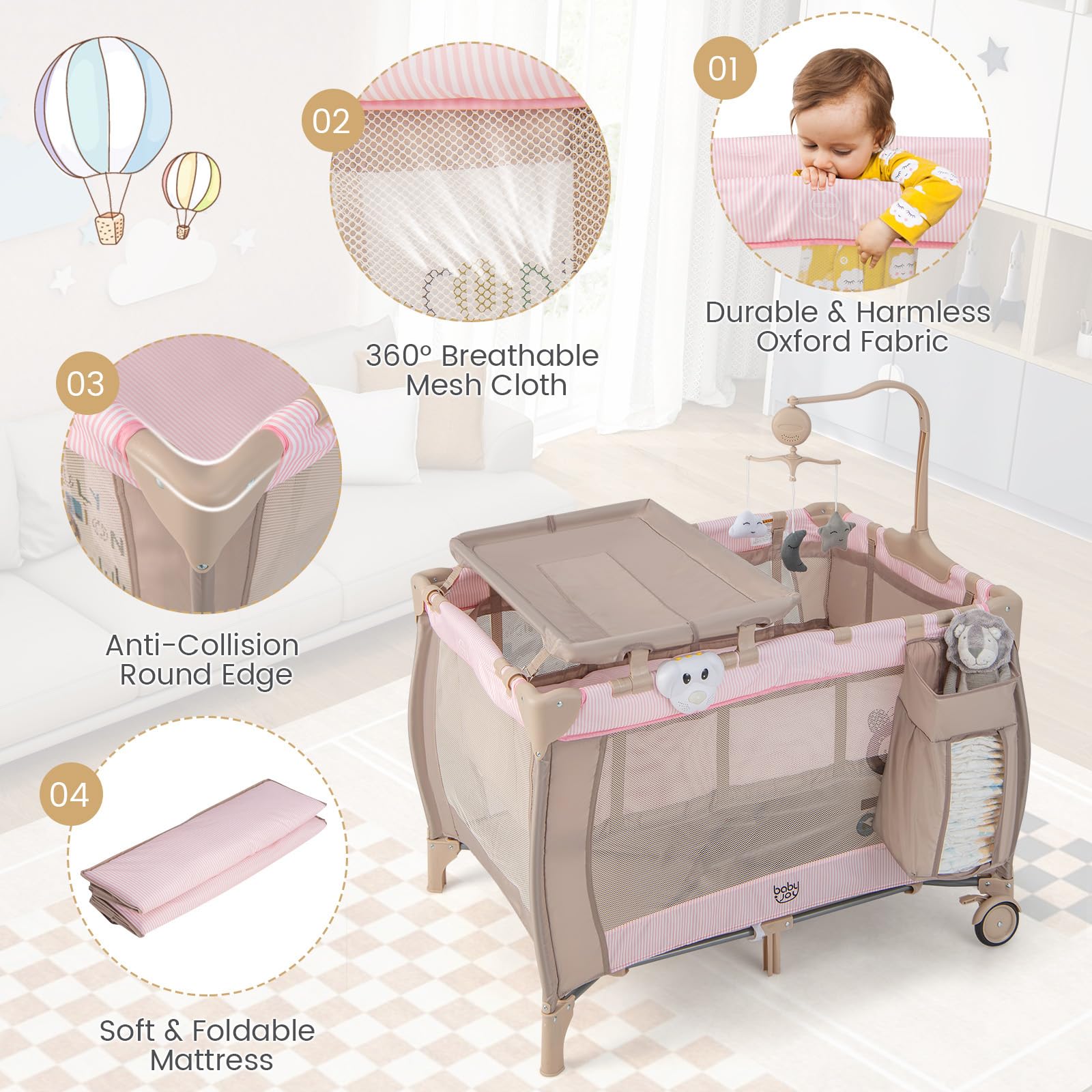 3-in-1 Convertible Baby Playard with Bassinet and Changing Table