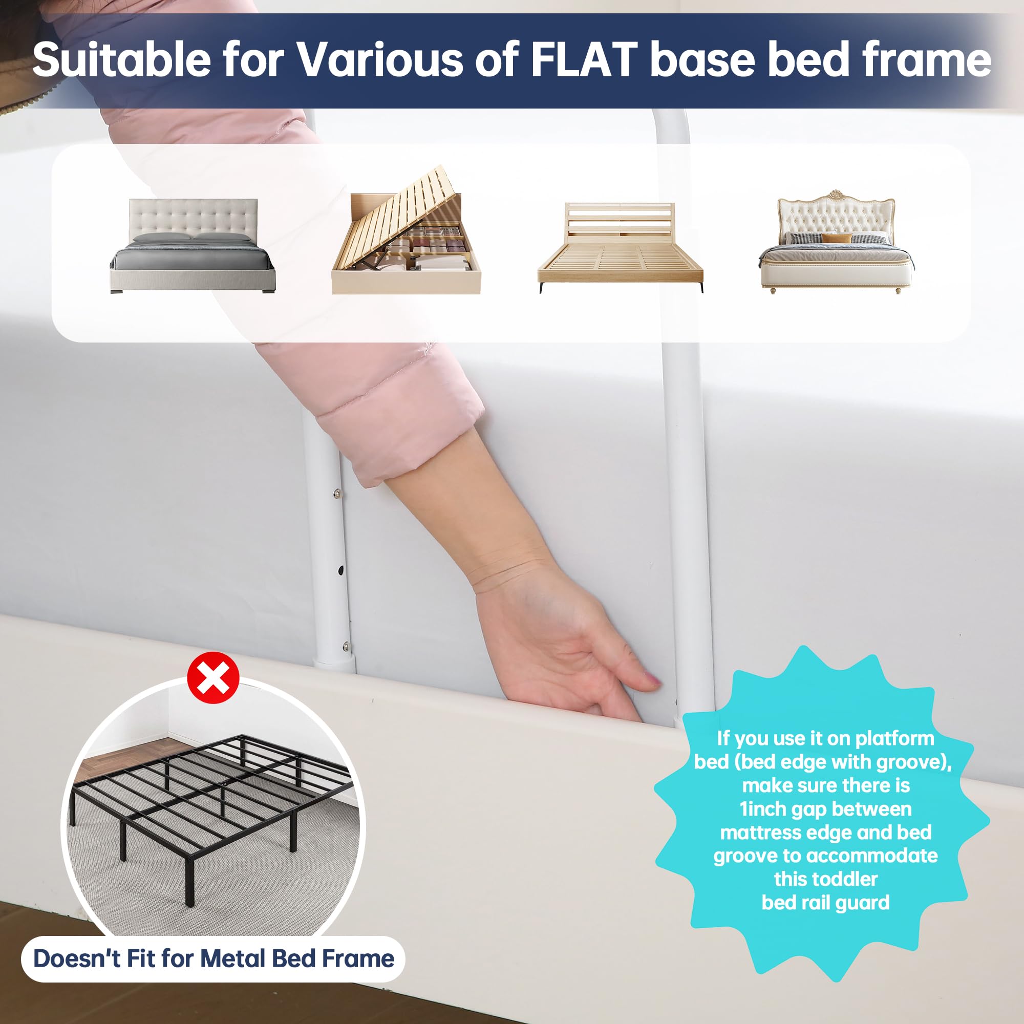 Toddler Bed Guard Rail 43 Inch Foam Padded Safety Rail