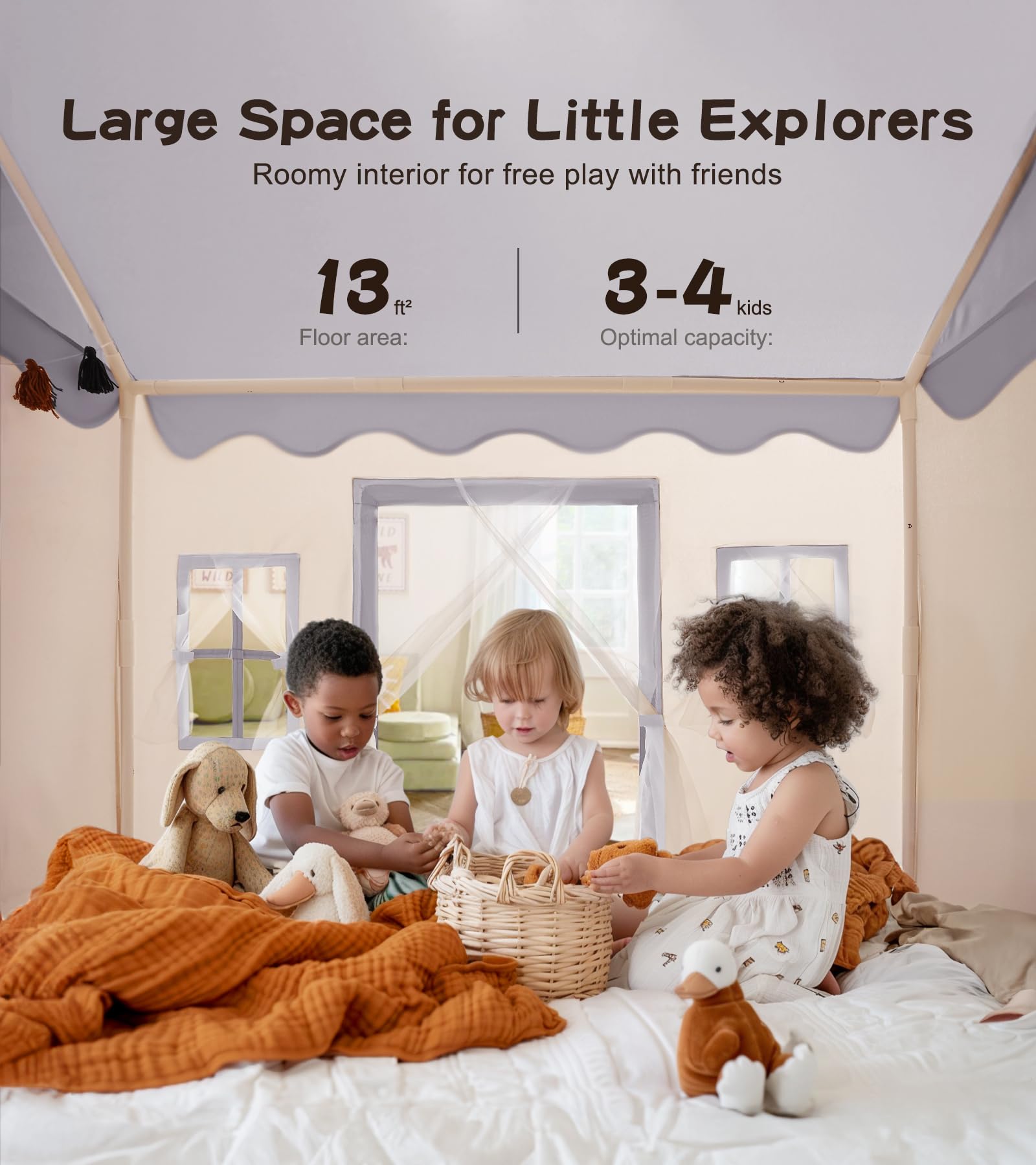 Kids Play Tent with Mat and Star Lights