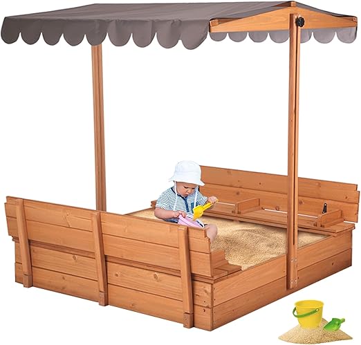 Kids Sand Boxes with Lid and Canopy, Outdoor Sandboxes with Cover