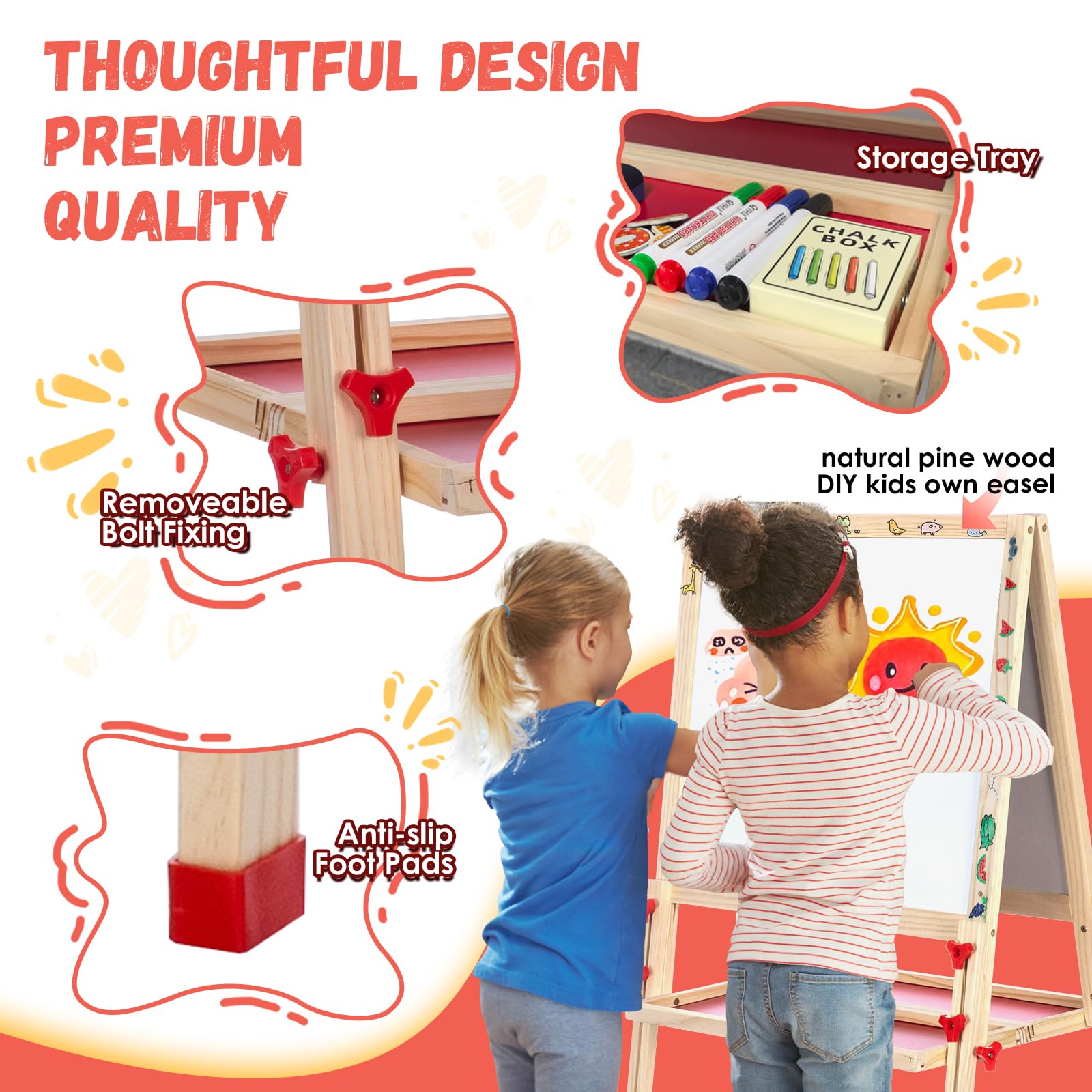 Adjustable Art Easel for Kids, Quick-Fold Kids Easel for Toddlers 3,4,5,6,7,8,9,10 Years, Double Sided Easel with Drawing Accessories, Gift & Drawing Supplies for Boys&Girls